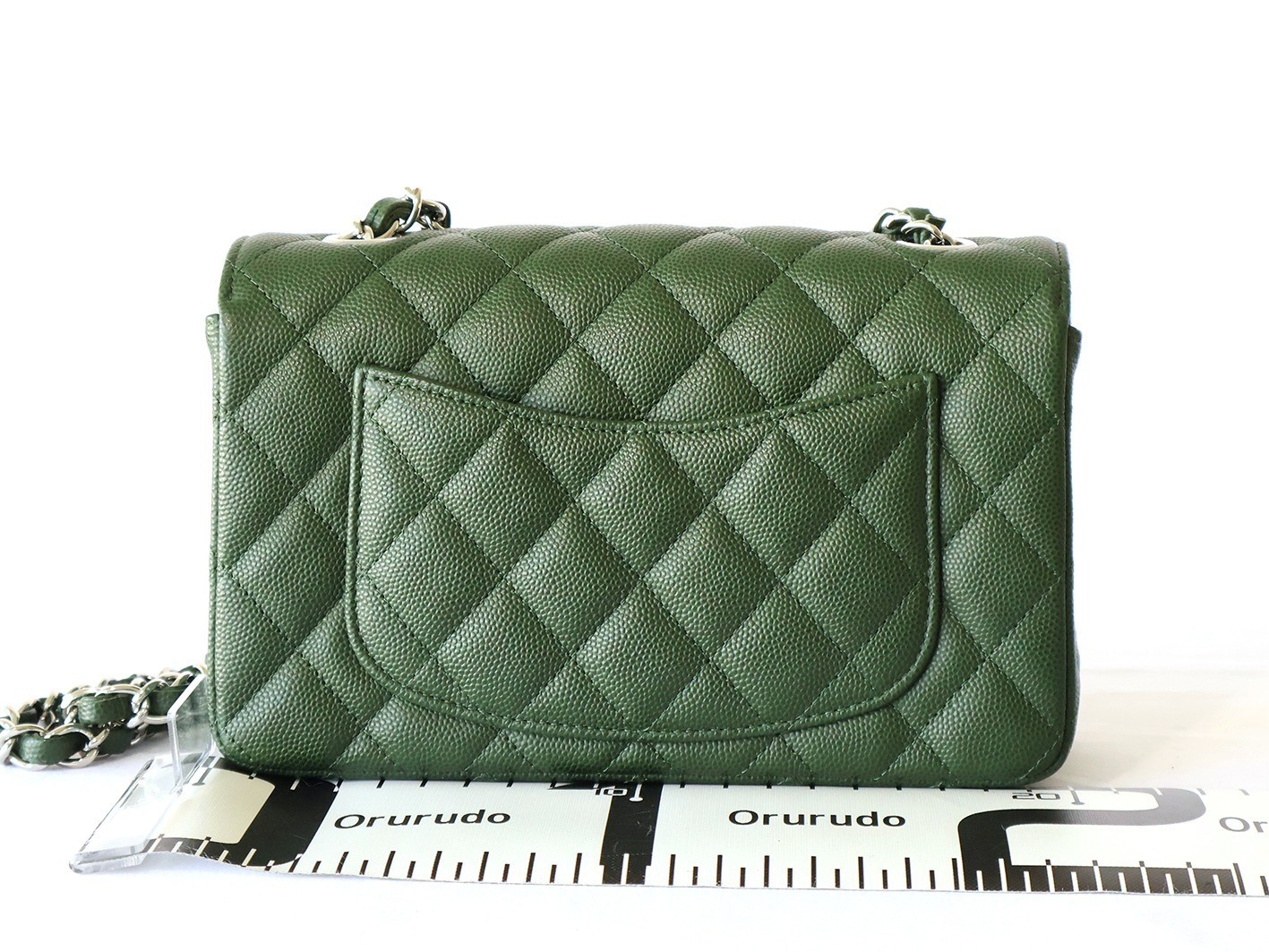 Mini Matelassé 20 Caviar Skin Chain Shoulder Bag, Green — view 2