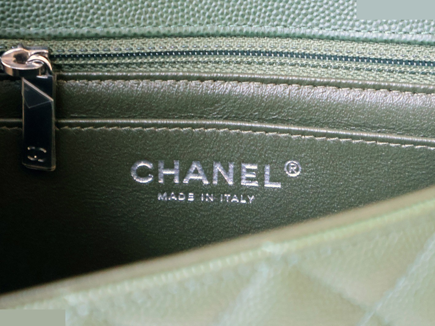 Mini Matelassé 20 Caviar Skin Chain Shoulder Bag, Green — view 11