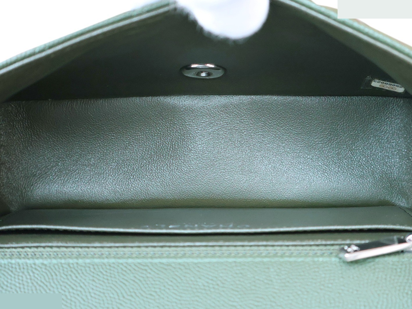 Mini Matelassé 20 Caviar Skin Chain Shoulder Bag, Green — view 12