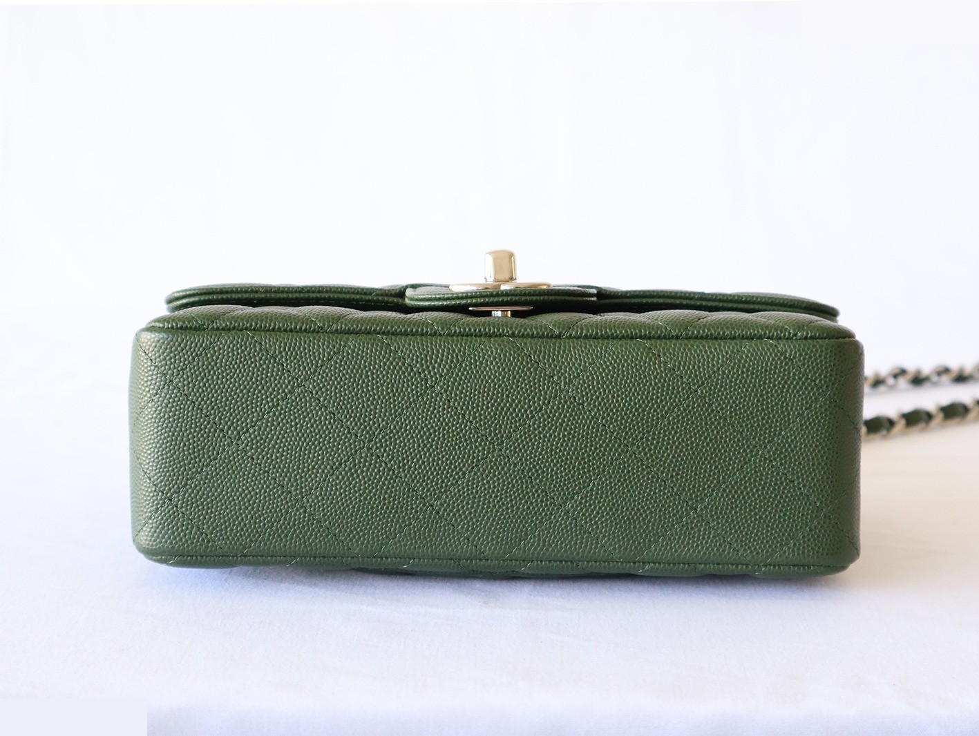 Mini Matelassé 20 Caviar Skin Chain Shoulder Bag, Green — view 5
