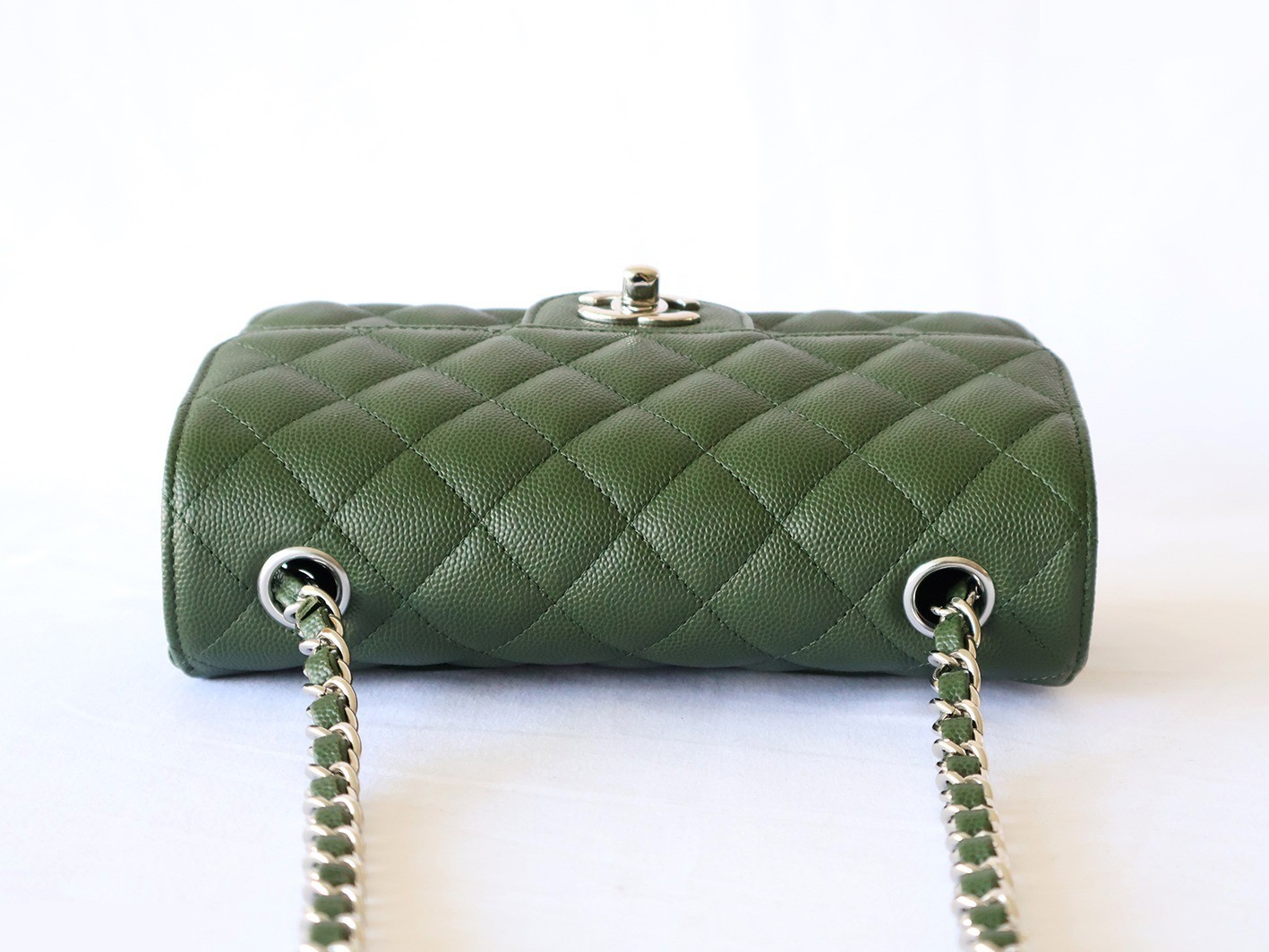 Mini Matelassé 20 Caviar Skin Chain Shoulder Bag, Green — view 7