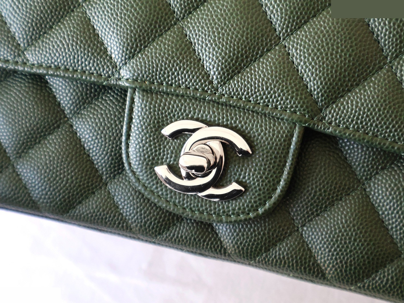 Mini Matelassé 20 Caviar Skin Chain Shoulder Bag, Green — view 8