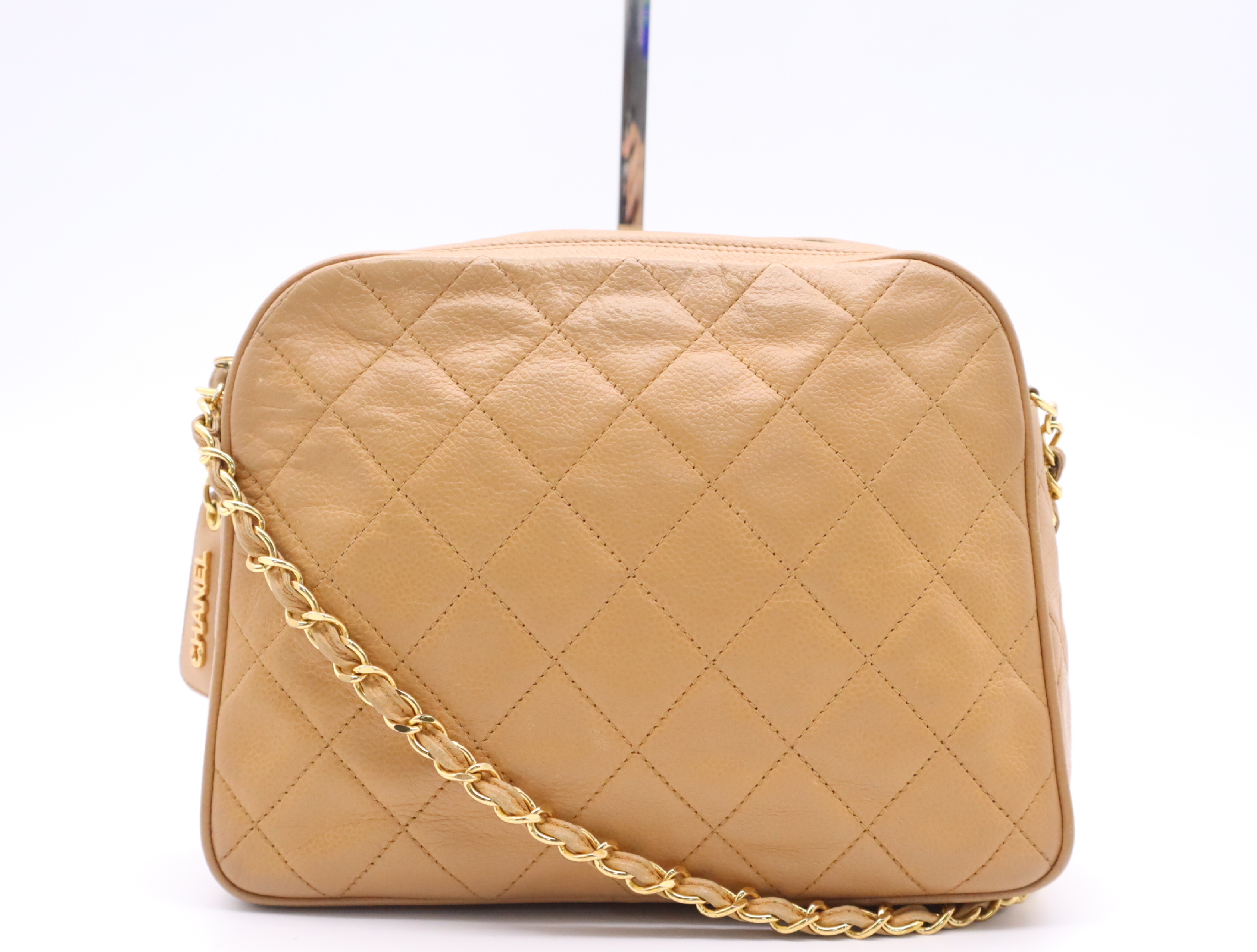 Leather Matelassé Chain Shoulder Bag, Beige, Gold Hardware, with original seal, 3841788 (Shoulder Bag)
