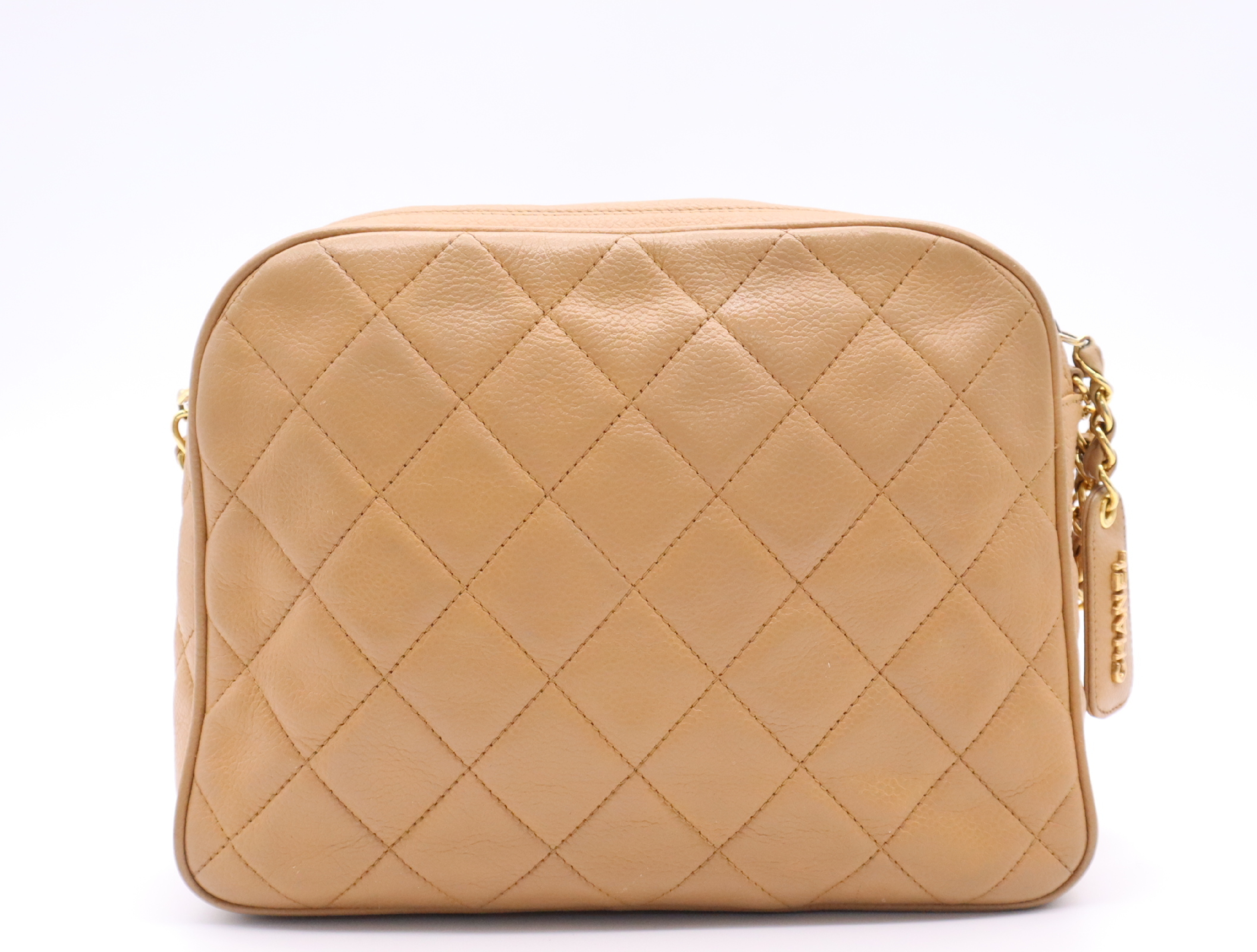 Leather Matelassé Chain Shoulder Bag, Beige, Gold Hardware, with original seal, 3841788 (Shoulder Bag) — view 2