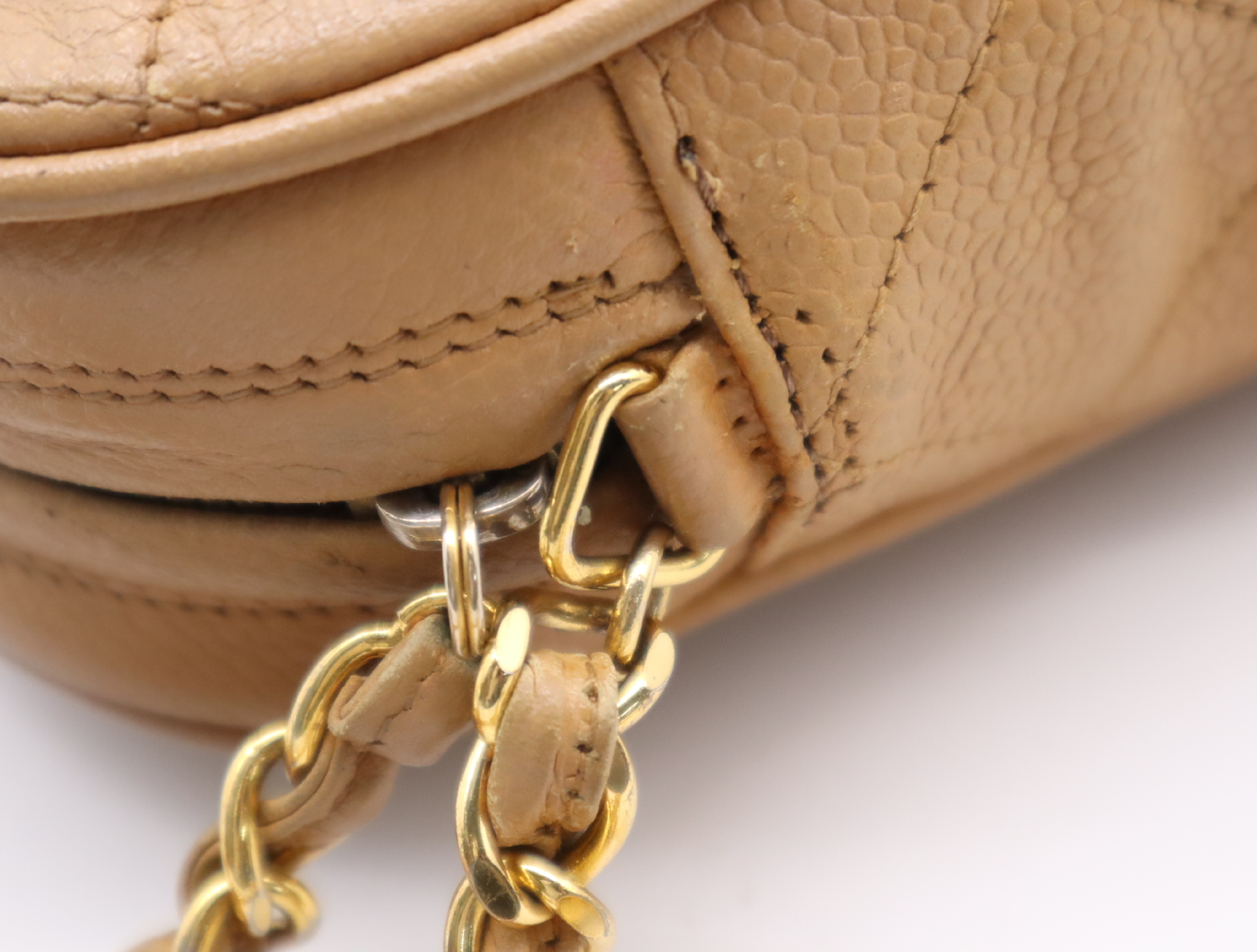 Leather Matelassé Chain Shoulder Bag, Beige, Gold Hardware, with original seal, 3841788 (Shoulder Bag) — view 11