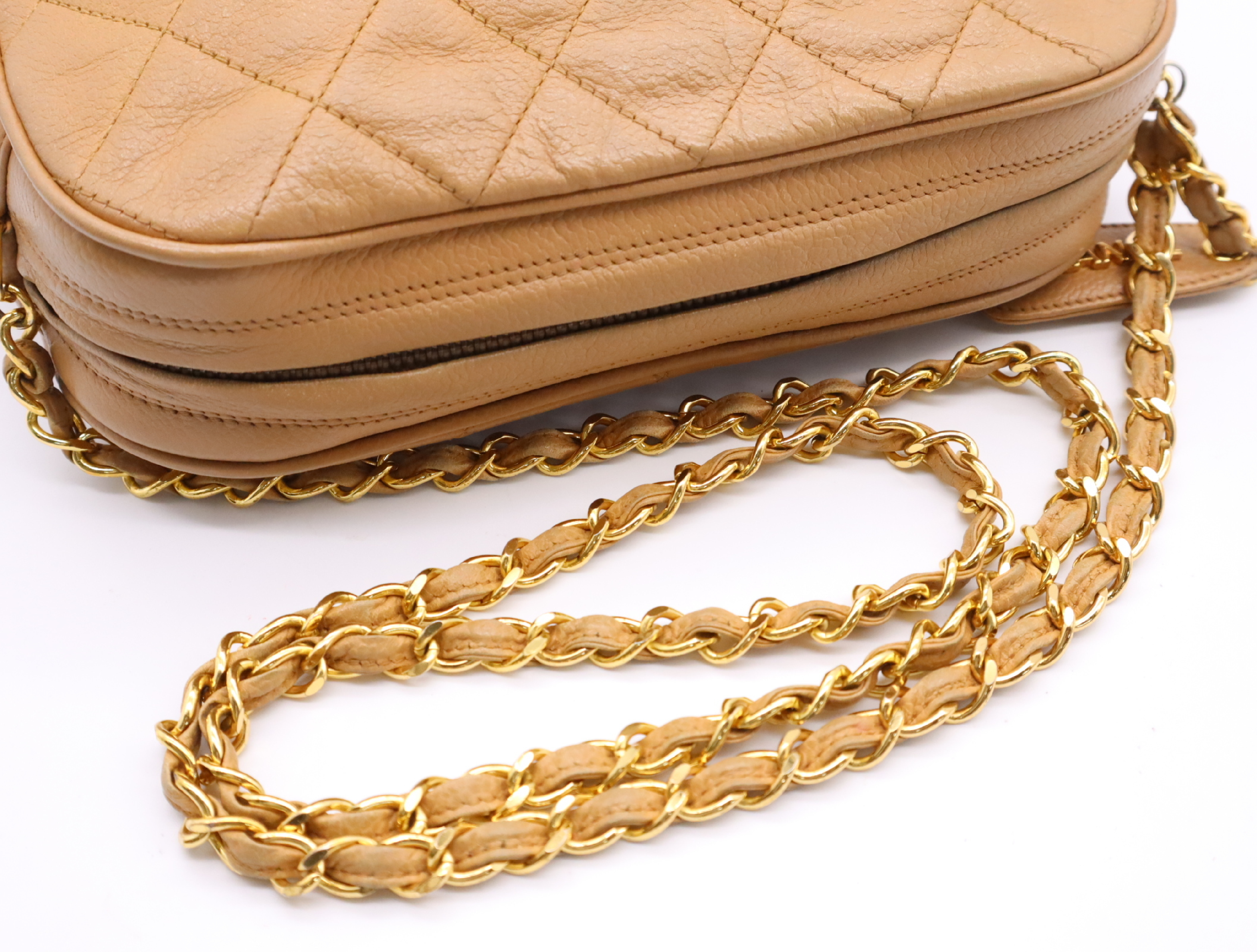 Leather Matelassé Chain Shoulder Bag, Beige, Gold Hardware, with original seal, 3841788 (Shoulder Bag) — view 12