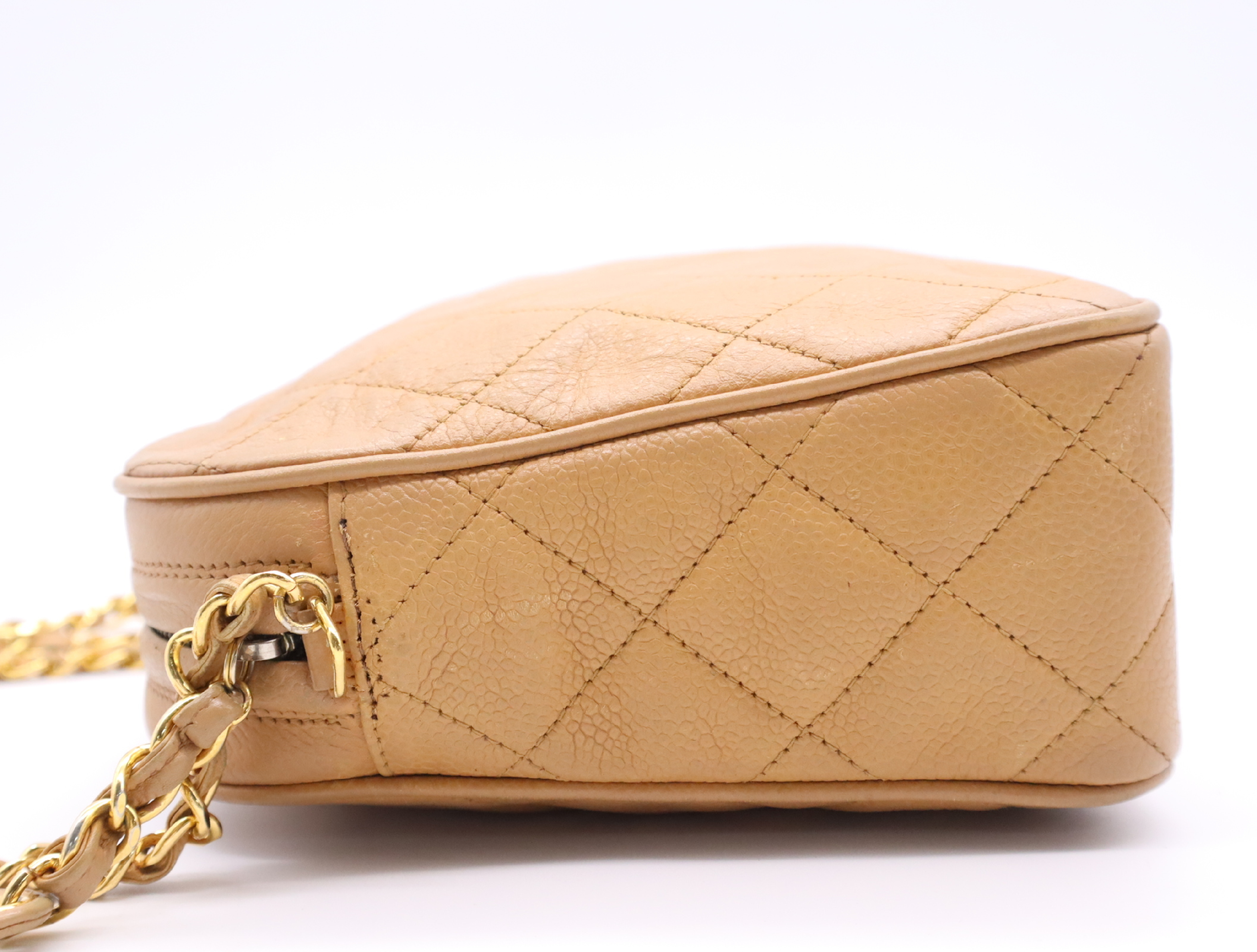 Leather Matelassé Chain Shoulder Bag, Beige, Gold Hardware, with original seal, 3841788 (Shoulder Bag) — view 3