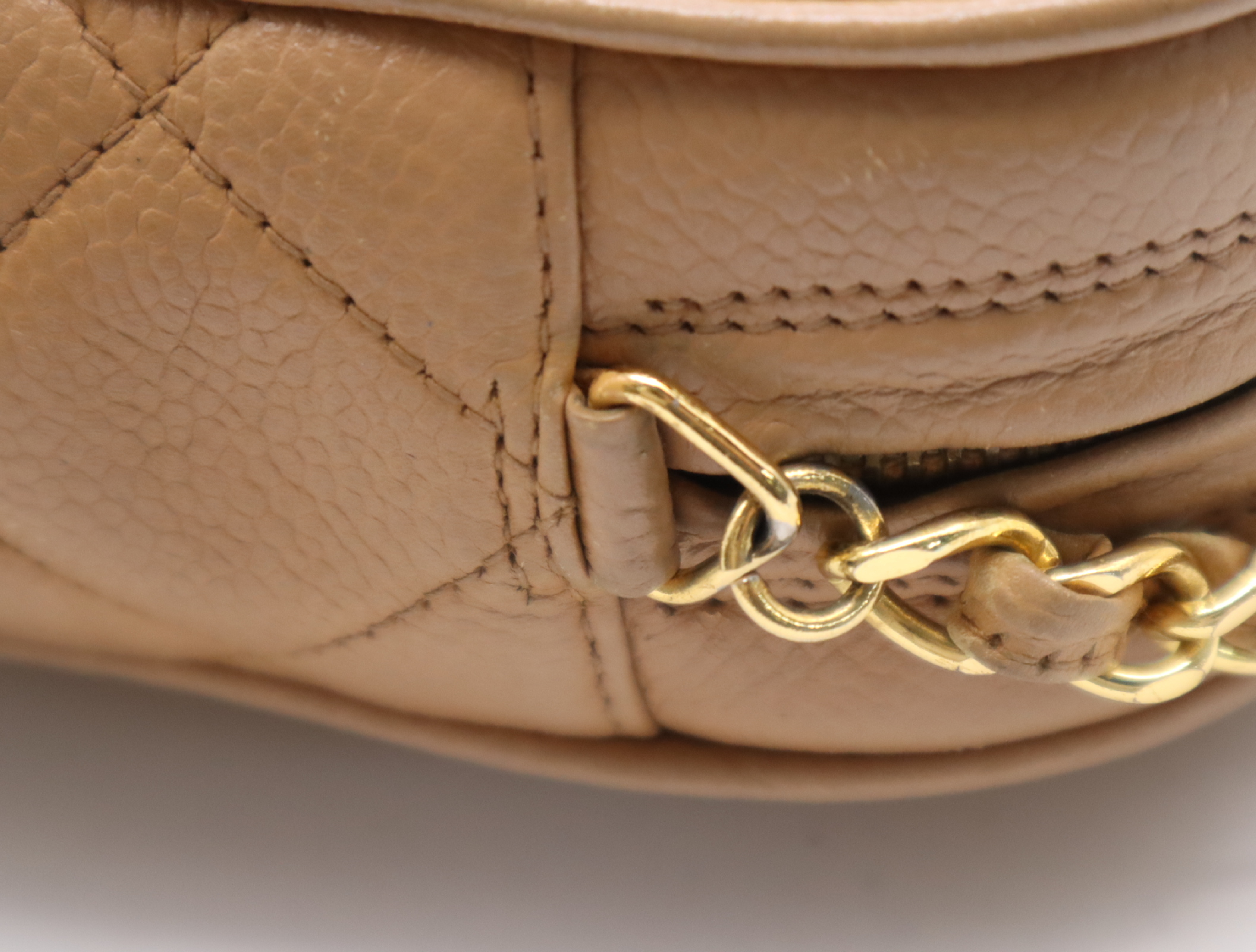 Leather Matelassé Chain Shoulder Bag, Beige, Gold Hardware, with original seal, 3841788 (Shoulder Bag) — view 8