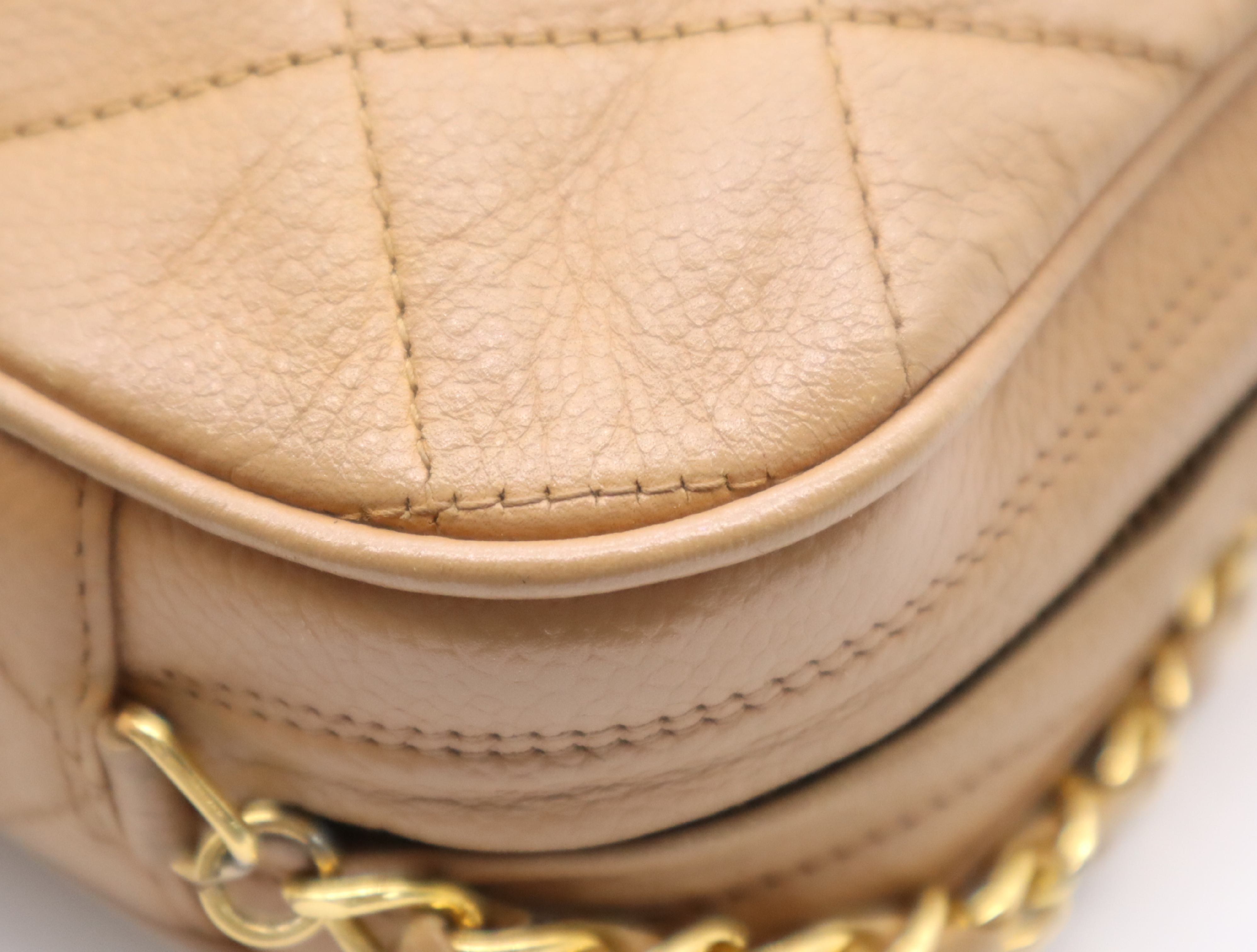 Leather Matelassé Chain Shoulder Bag, Beige, Gold Hardware, with original seal, 3841788 (Shoulder Bag) — view 9
