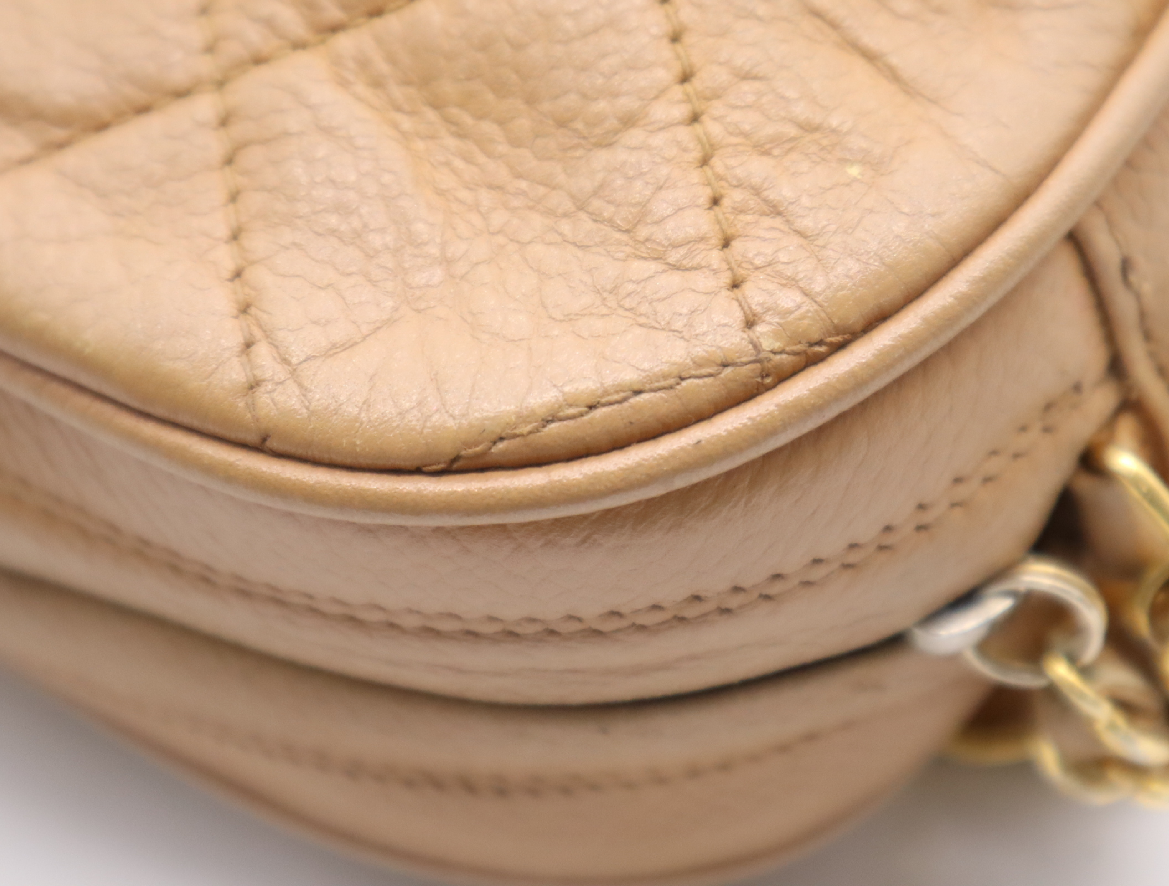 Leather Matelassé Chain Shoulder Bag, Beige, Gold Hardware, with original seal, 3841788 (Shoulder Bag) — view 10