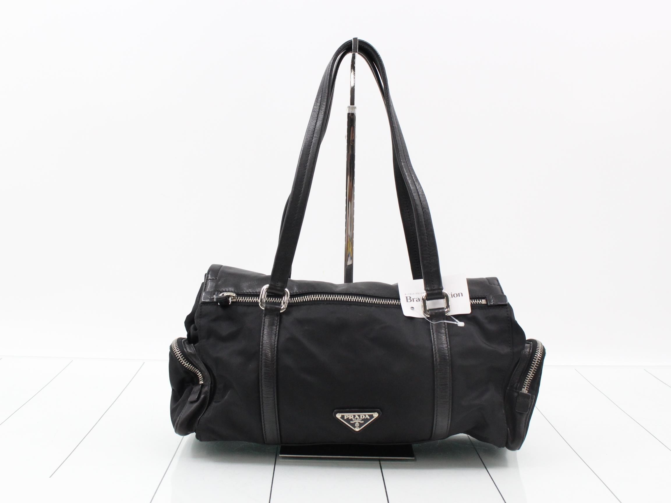 Leather and nylon combination shoulder handbag — view 2