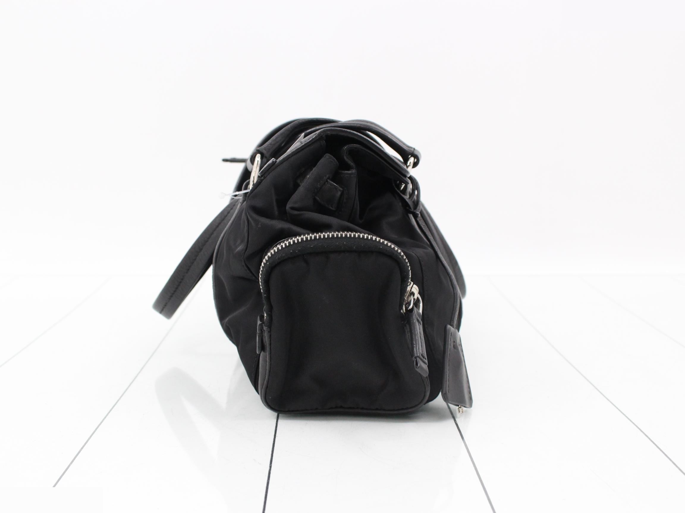 Leather and nylon combination shoulder handbag — view 4