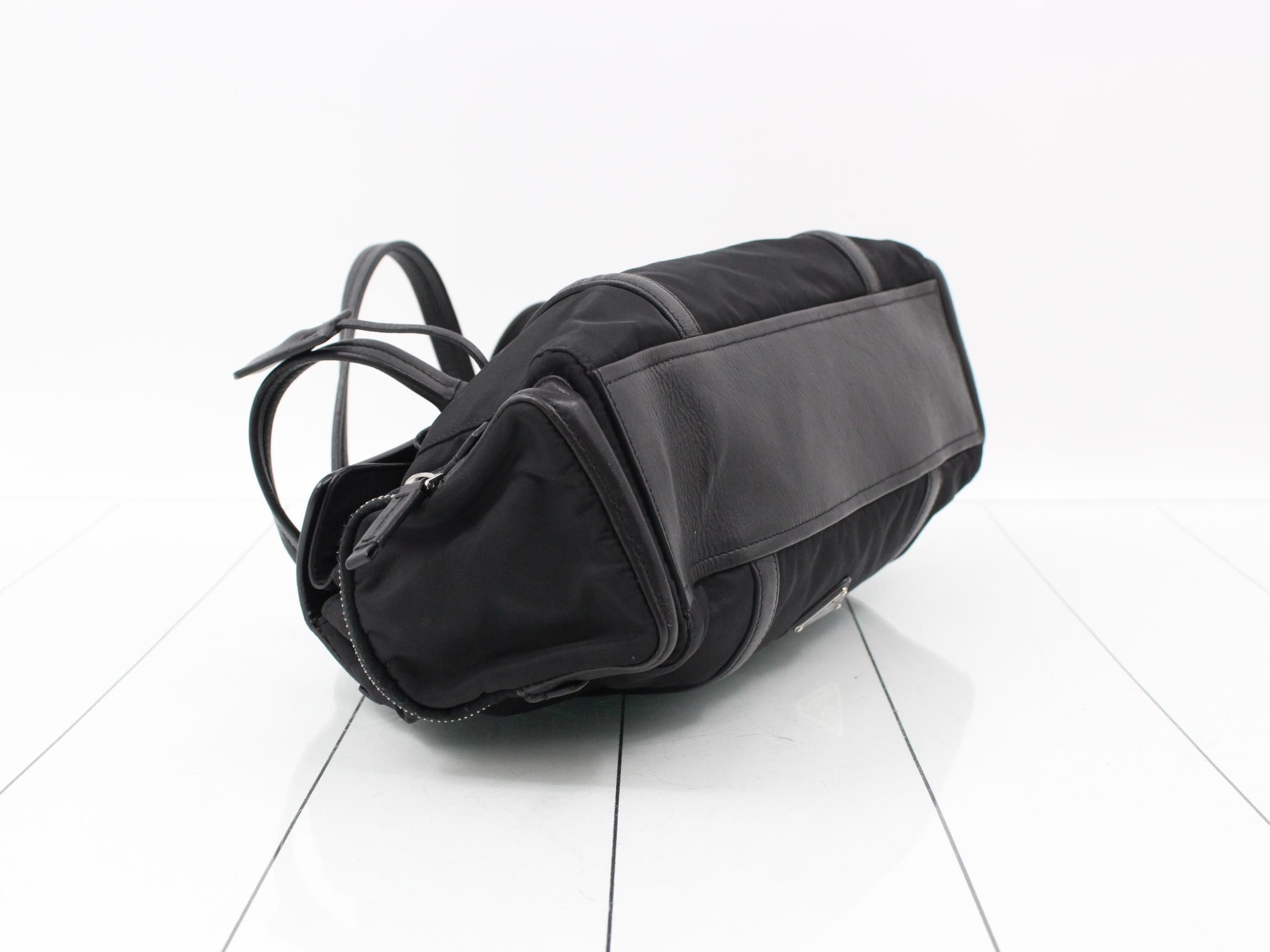 Leather and nylon combination shoulder handbag — view 5