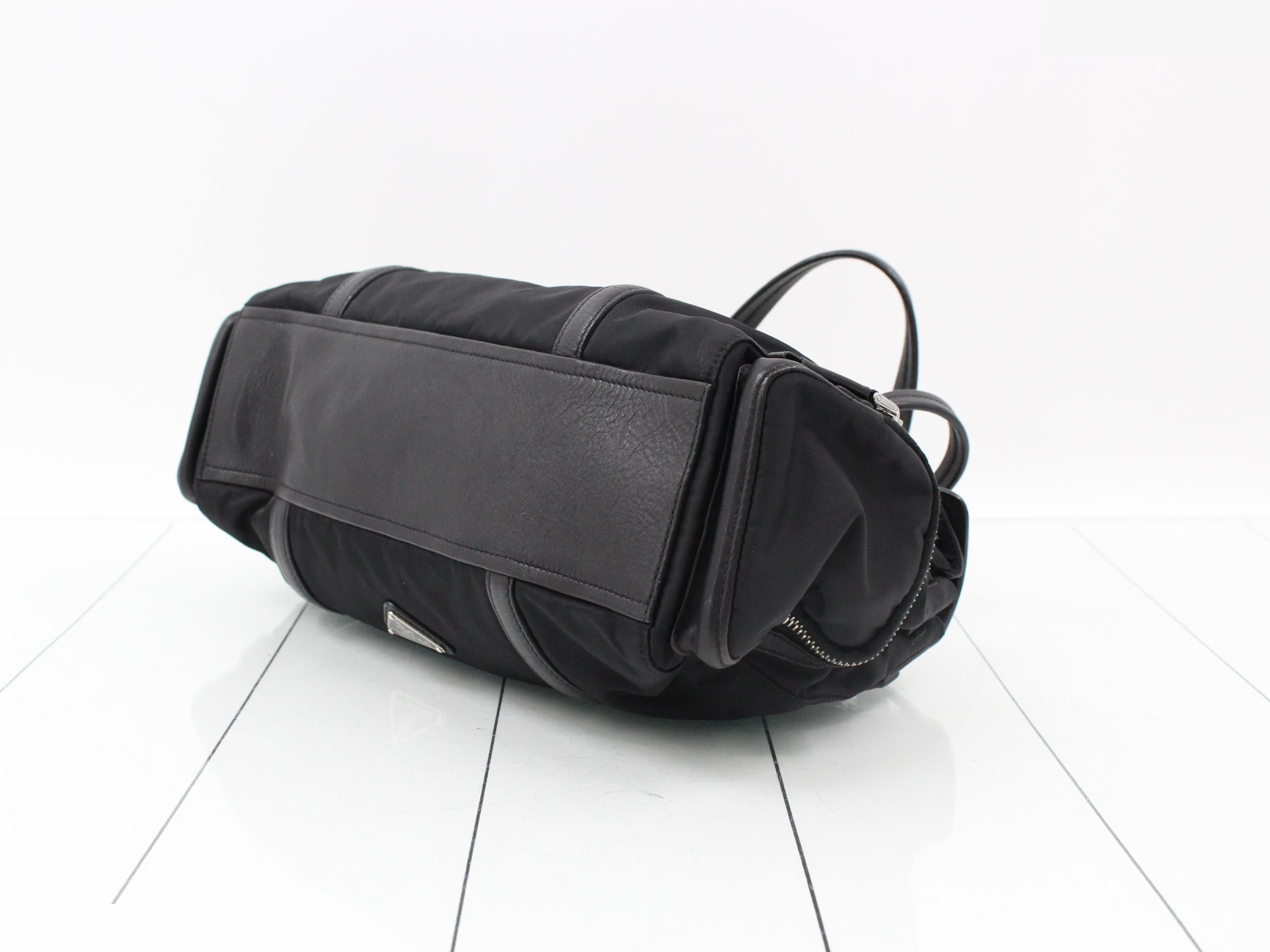 Leather and nylon combination shoulder handbag — view 6