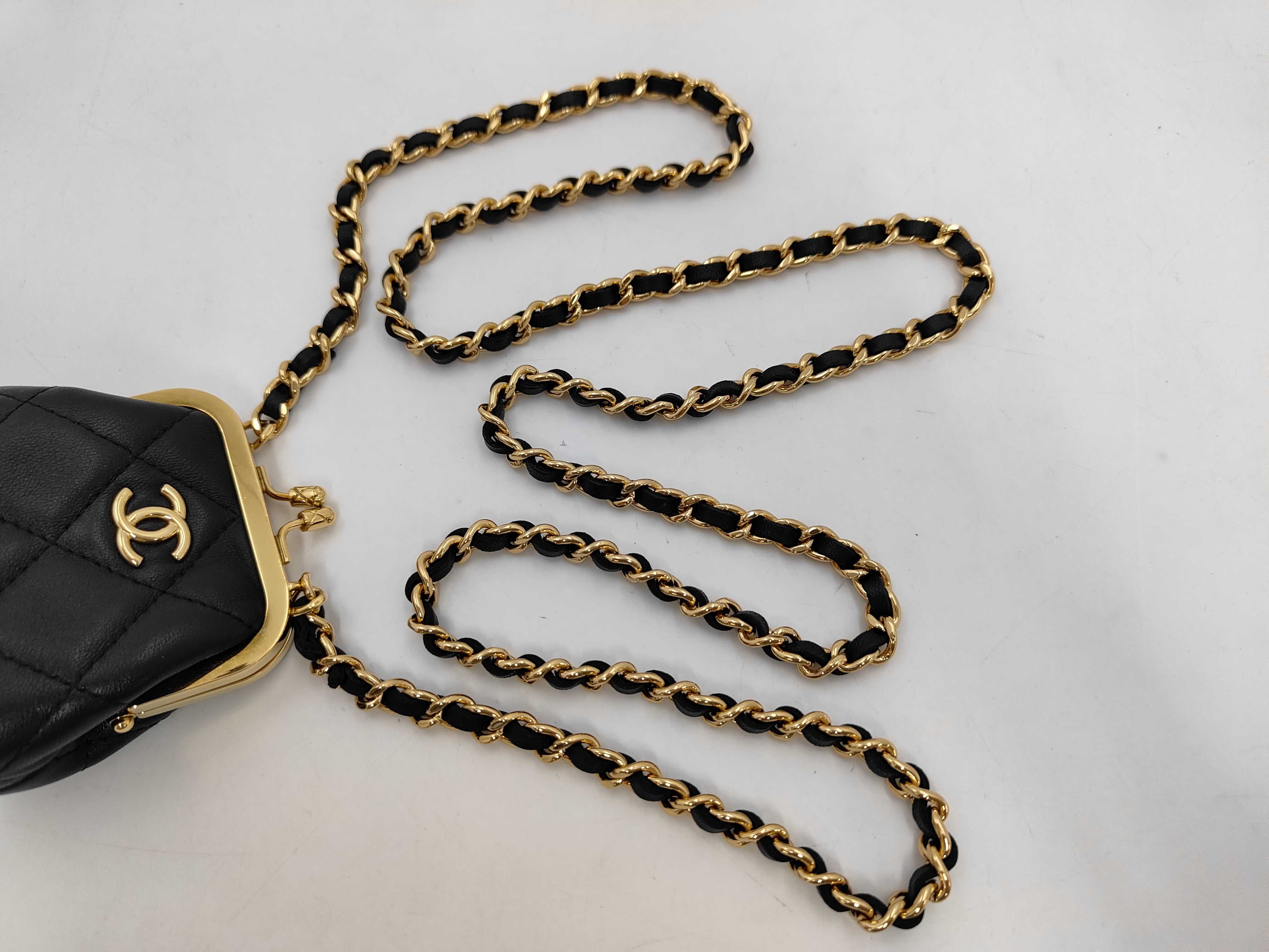 Matelassé Mini Chain Shoulder Bag, Lambskin, Black, Gold Hardware — view 4
