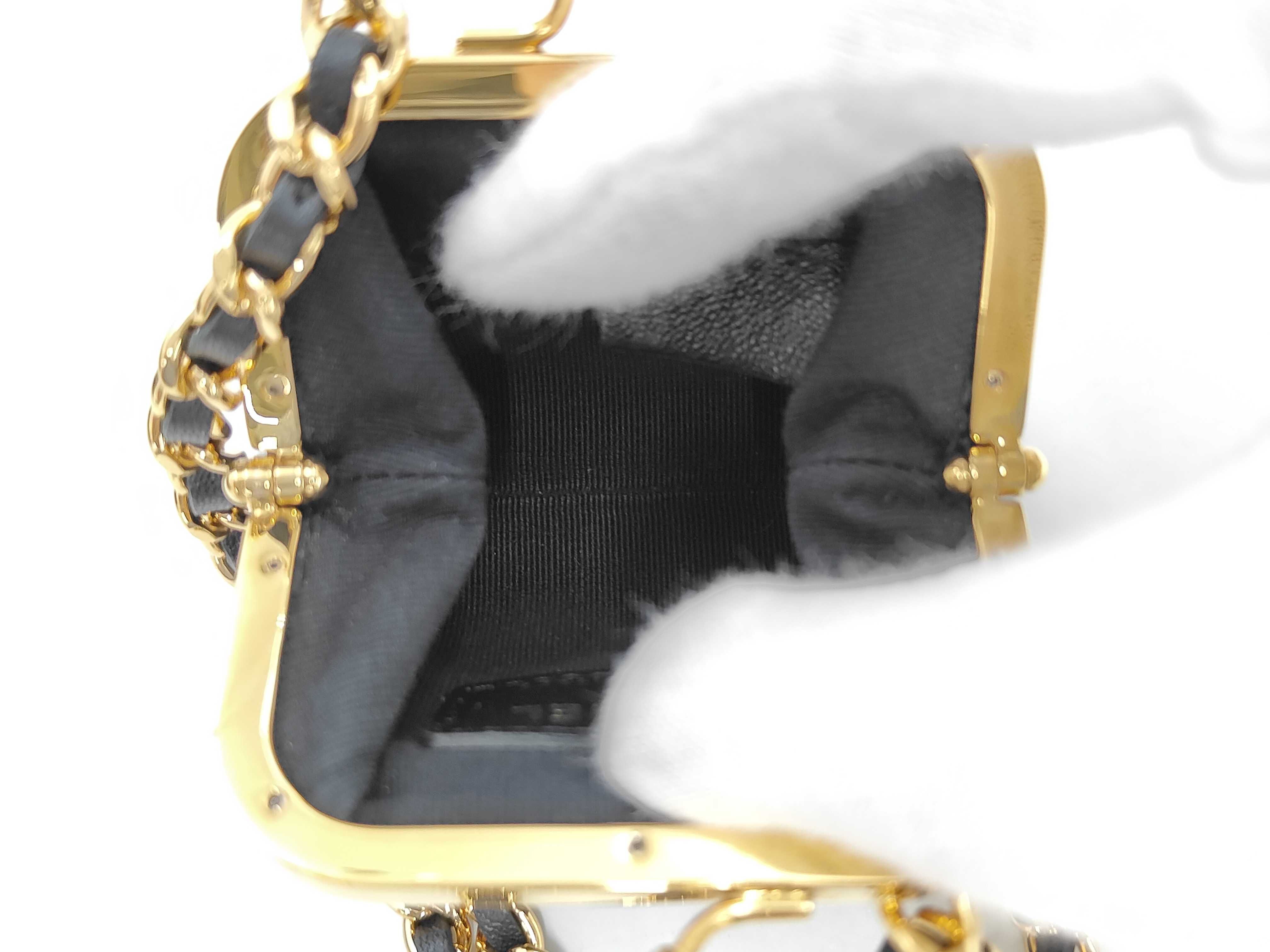 Matelassé Mini Chain Shoulder Bag, Lambskin, Black, Gold Hardware — view 7