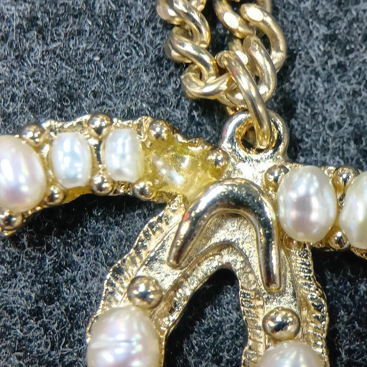 Coco Mark A11C Necklace, GP x Faux Pearl, Gold. Shows signs of wear, — view 7