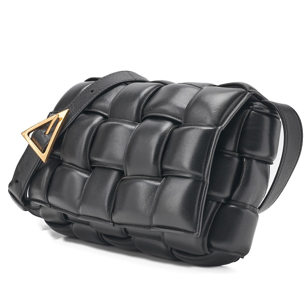 Padded Cassette Intrecciato Shoulder Bag, Black, Gold Hardware — view 3