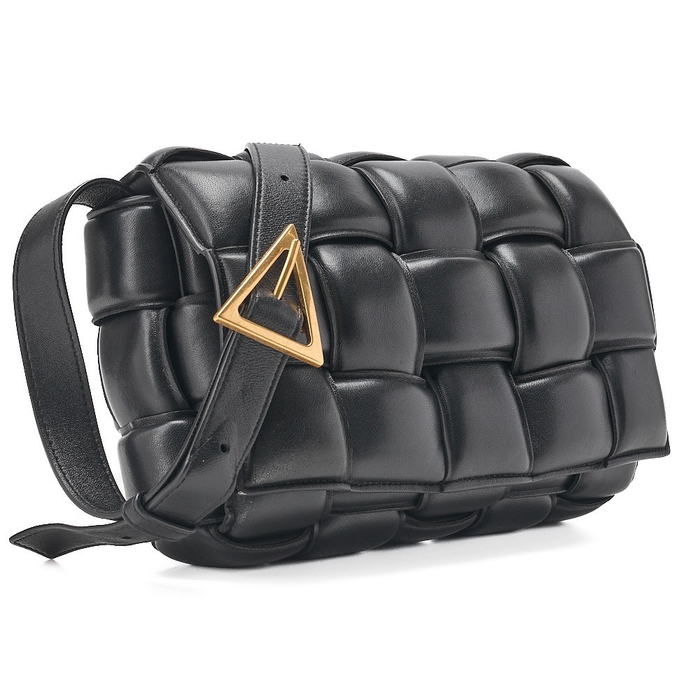 Padded Cassette Intrecciato Shoulder Bag, Black, Gold Hardware — view 4
