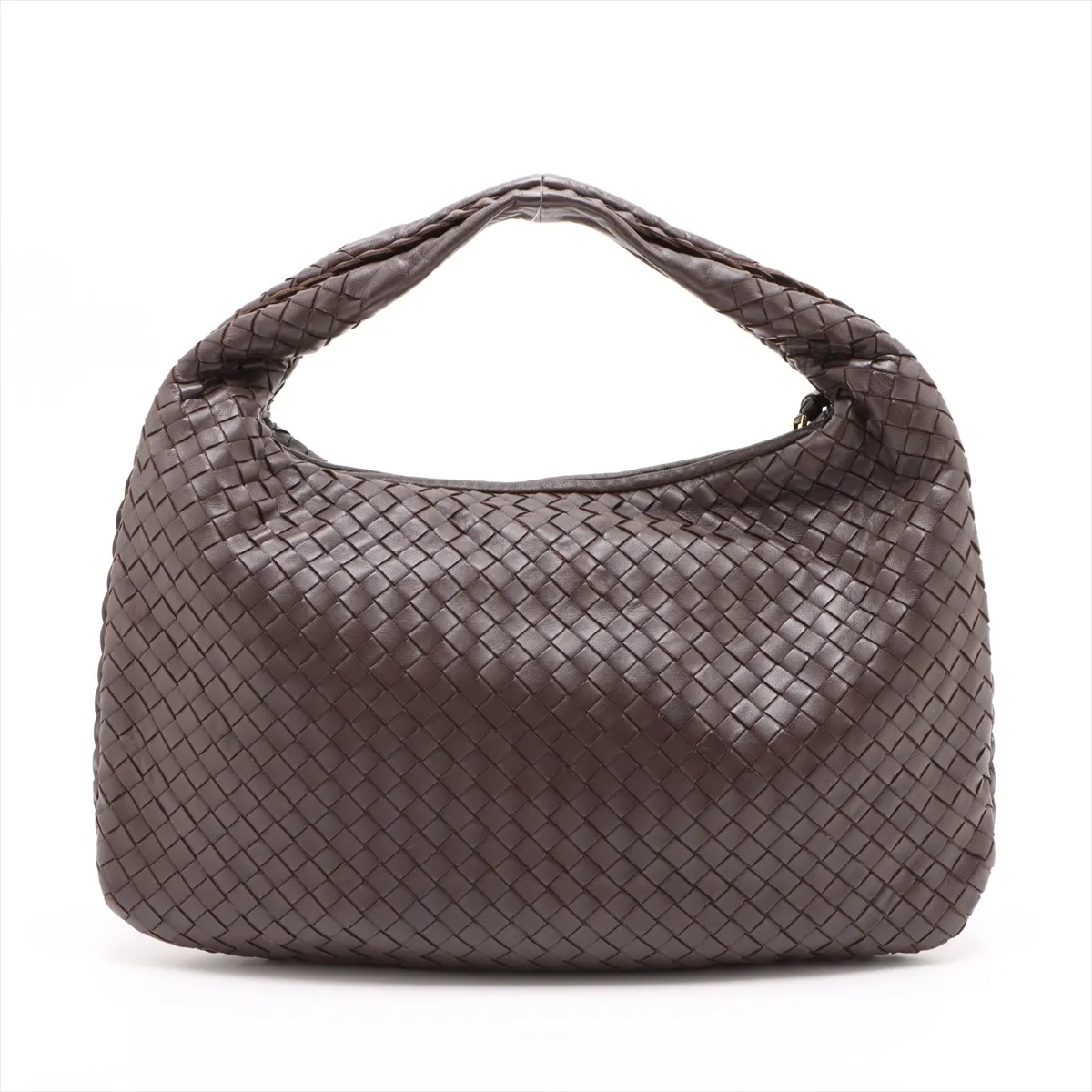 Intrecciato Hobo Leather Shoulder Bag Brown 115653 with Mirror — view 2