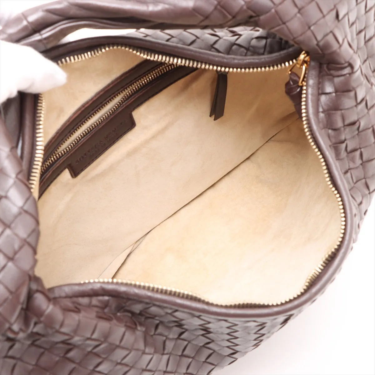 Intrecciato Hobo Leather Shoulder Bag Brown 115653 with Mirror — view 7
