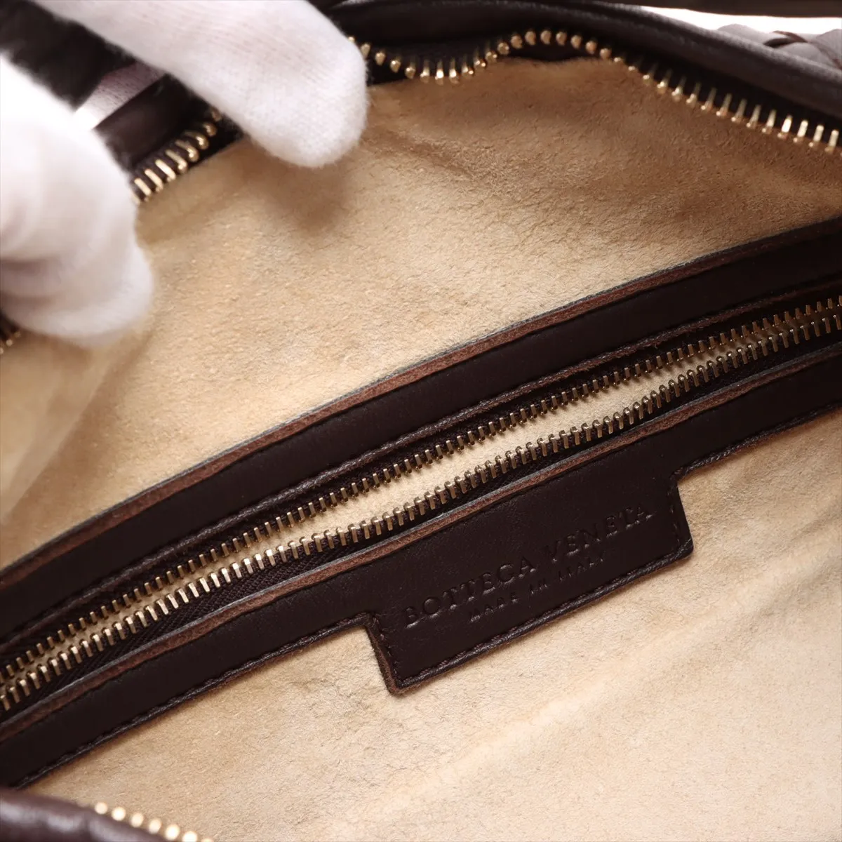 Intrecciato Hobo Leather Shoulder Bag Brown 115653 with Mirror — view 10