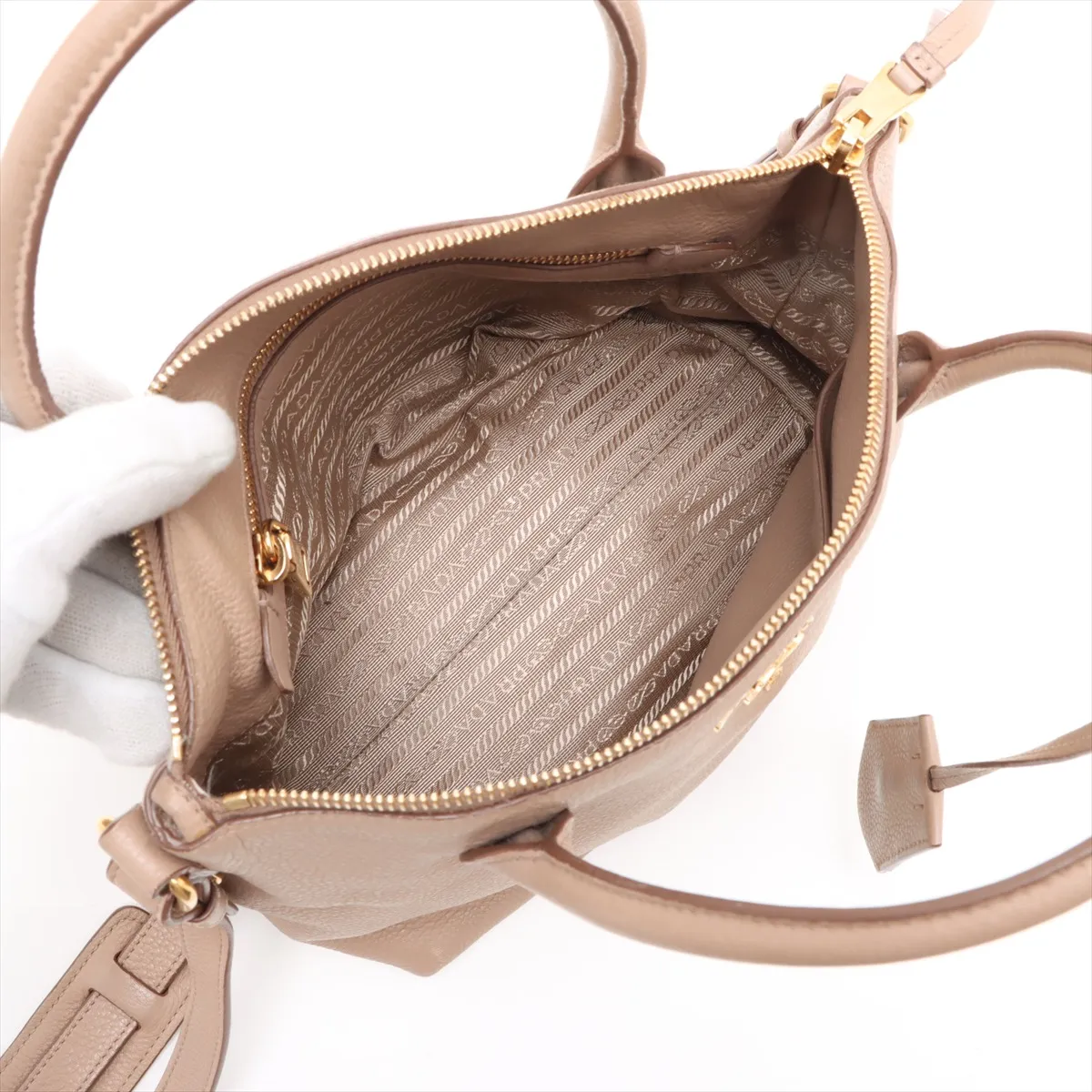 Vitello Dino Leather 2WAY Handbag Beige — view 8