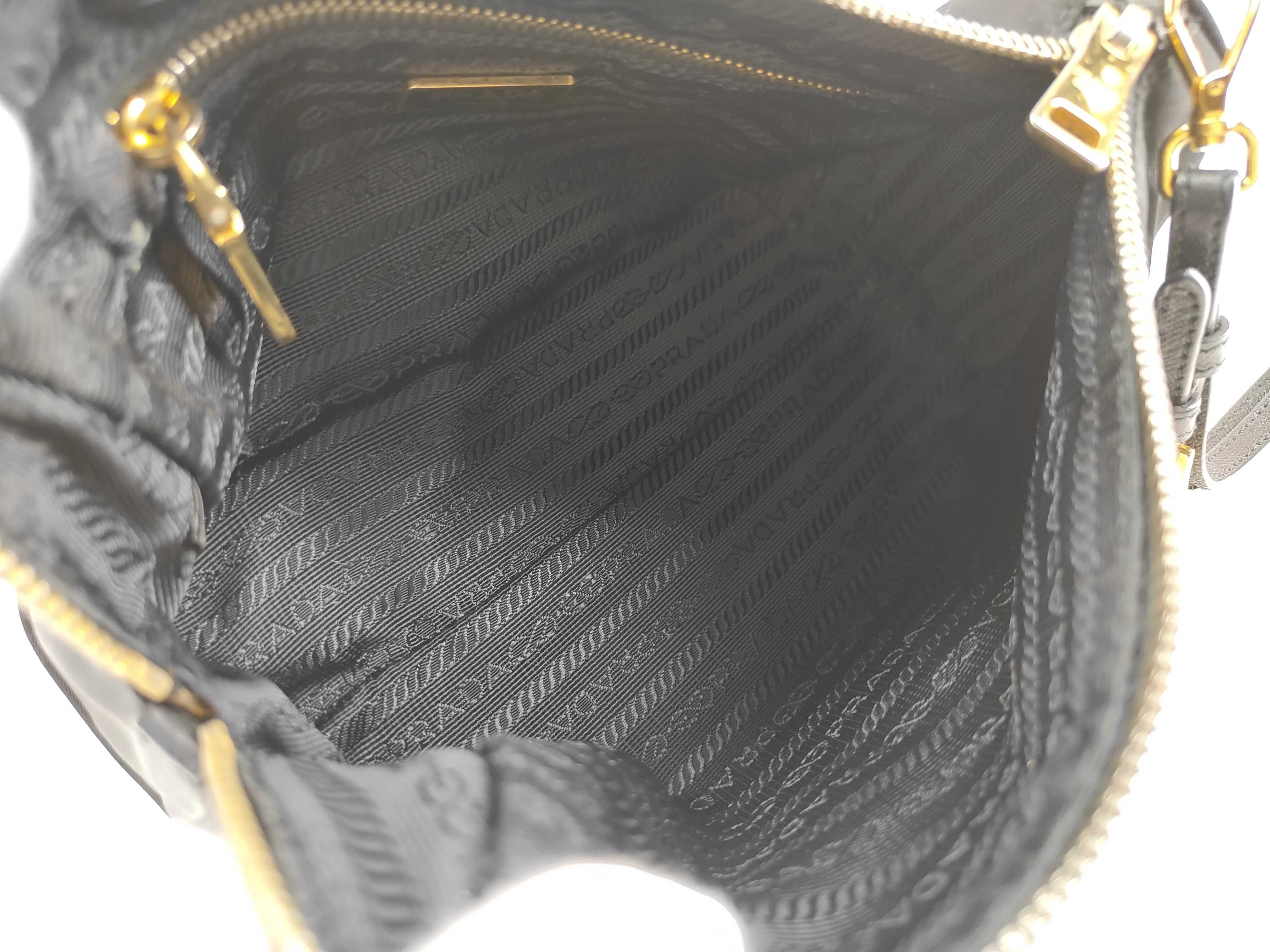 Nylon Logo Plate Pouch with Strap, Saffiano Leather, Black Pouch — view 11