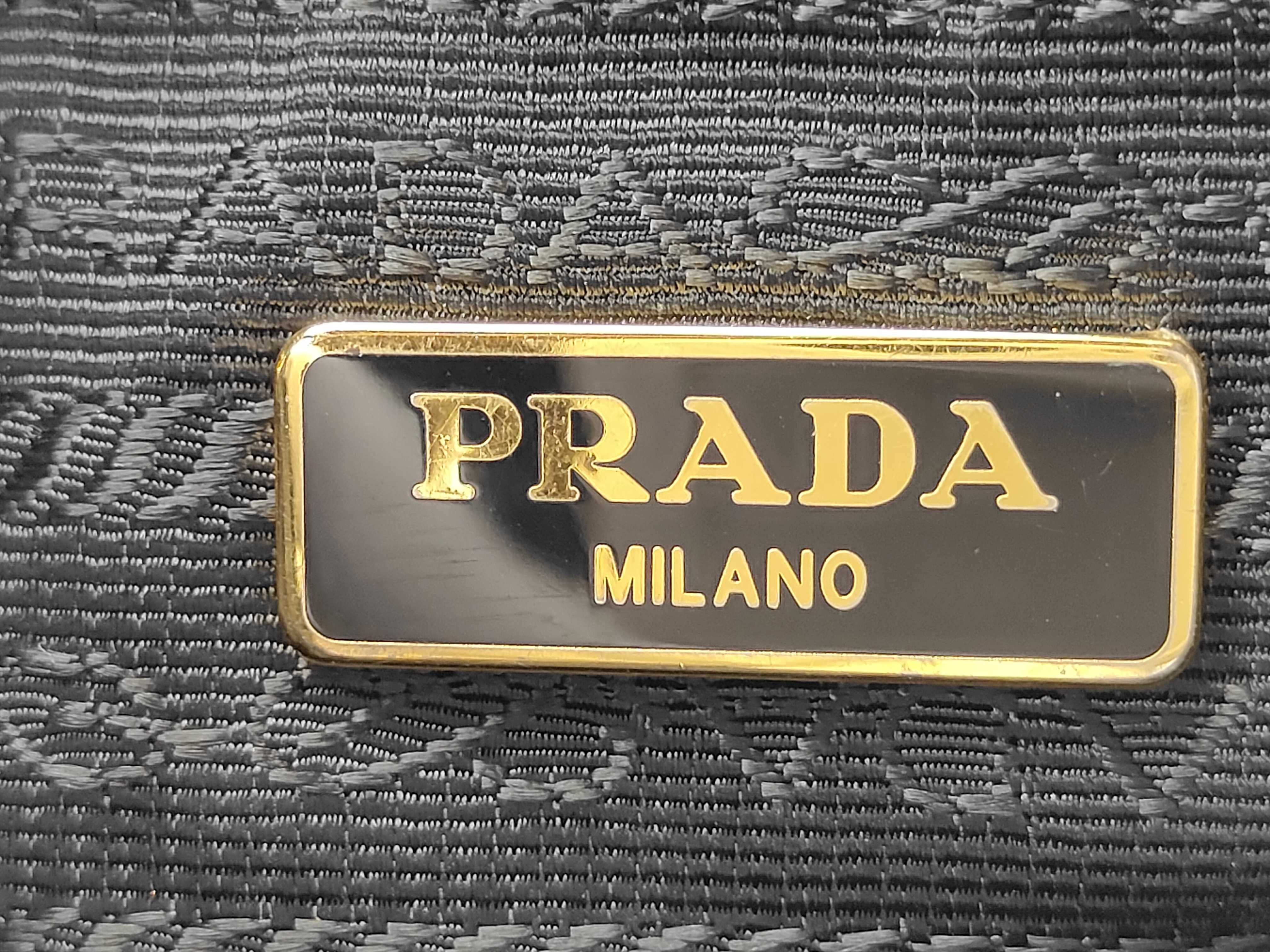 Nylon Logo Plate Pouch with Strap, Saffiano Leather, Black Pouch — view 12