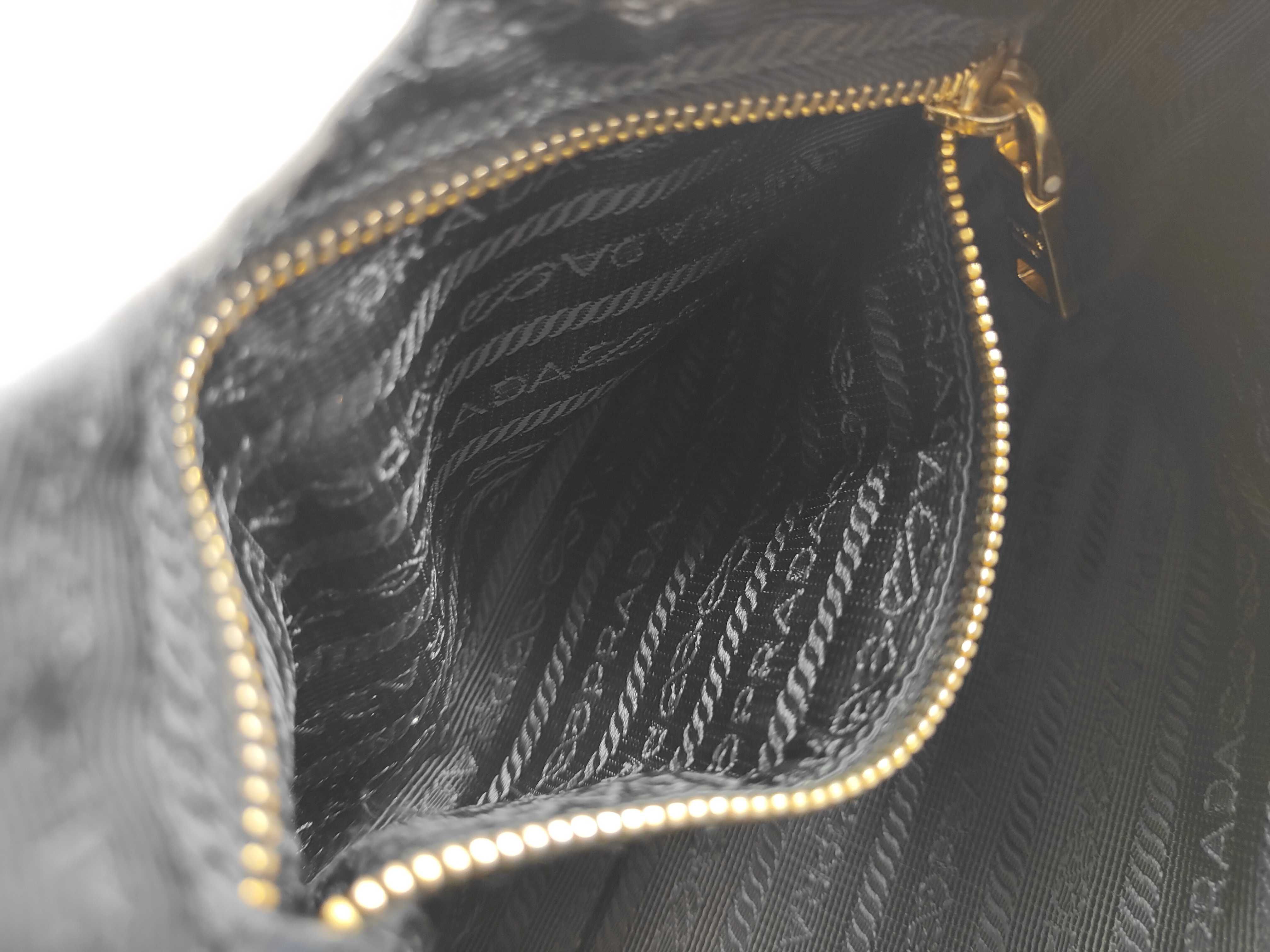 Nylon Logo Plate Pouch with Strap, Saffiano Leather, Black Pouch — view 15