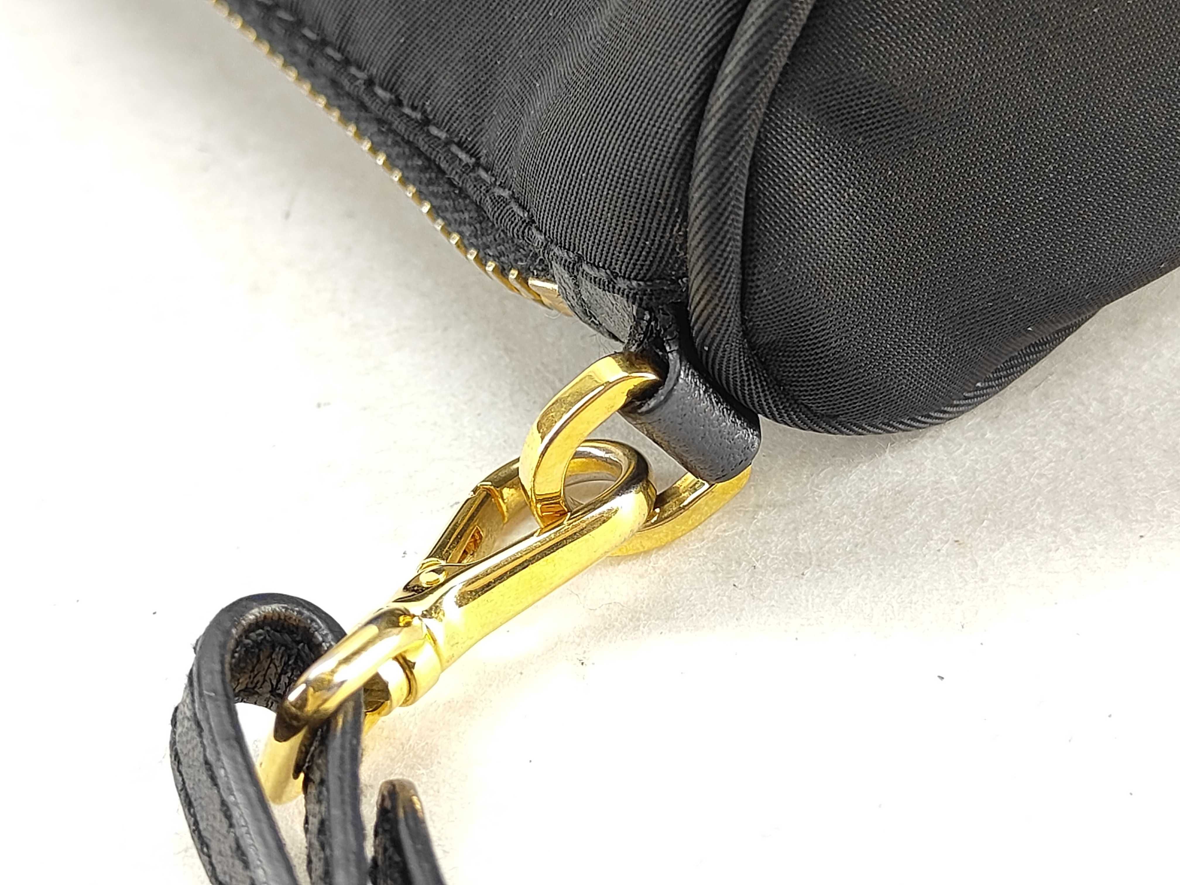 Nylon Logo Plate Pouch with Strap, Saffiano Leather, Black Pouch — view 6