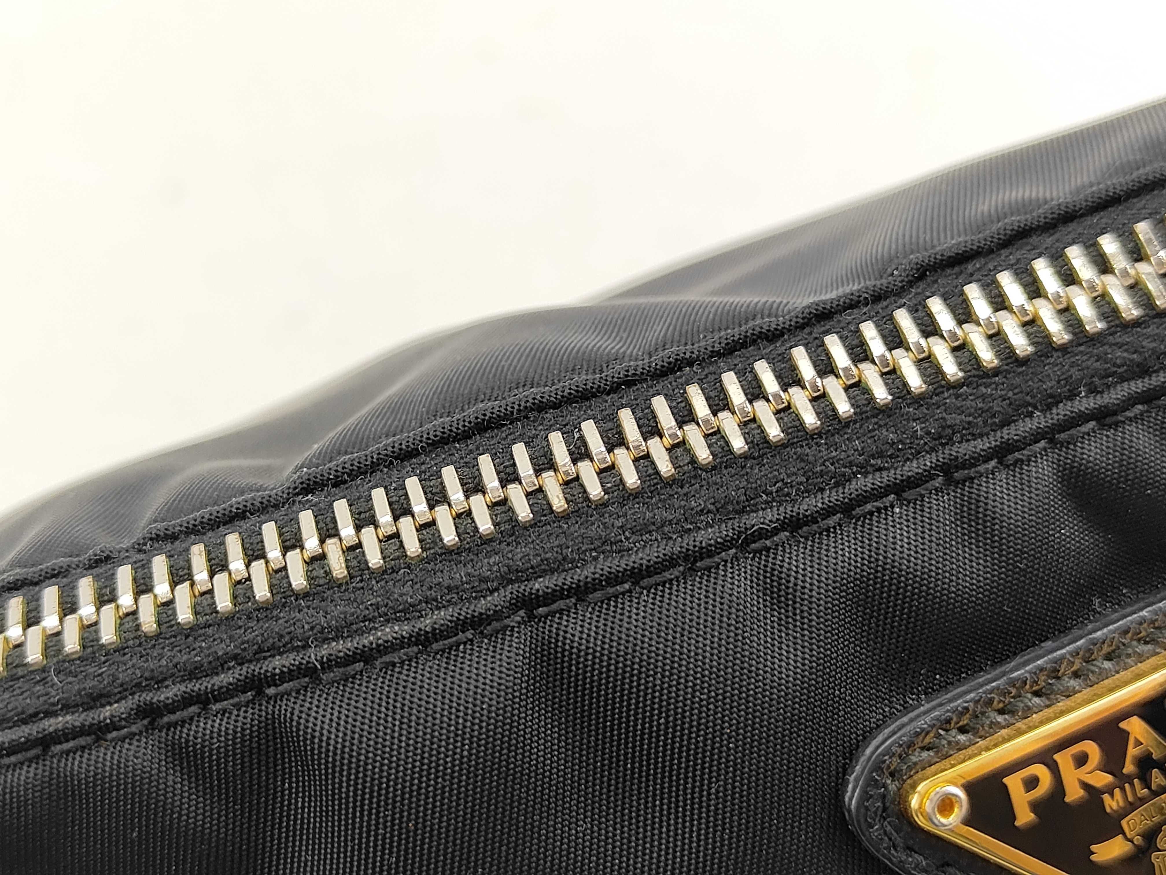 Nylon Logo Plate Pouch with Strap, Saffiano Leather, Black Pouch — view 7