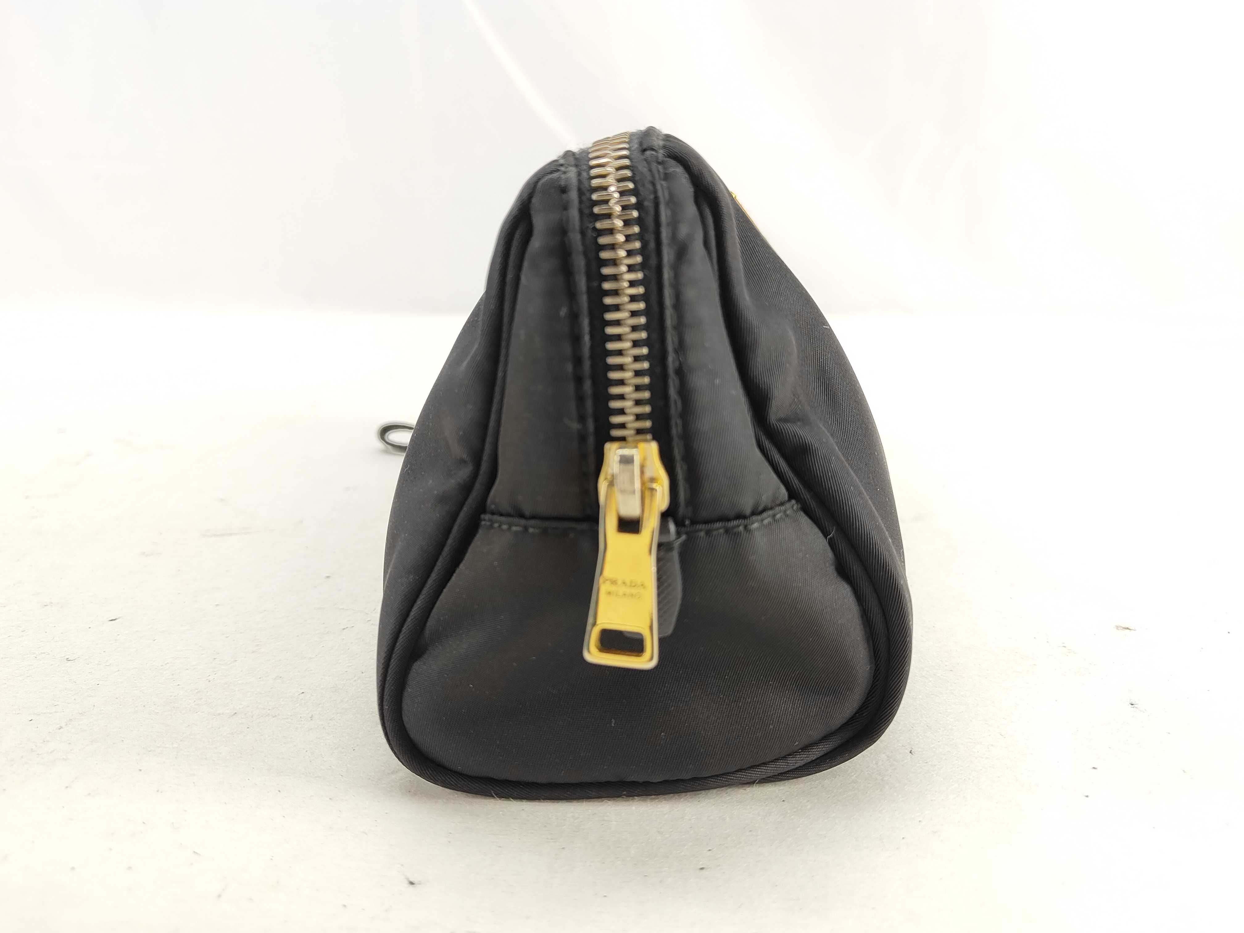 Nylon Logo Plate Pouch with Strap, Saffiano Leather, Black Pouch — view 8