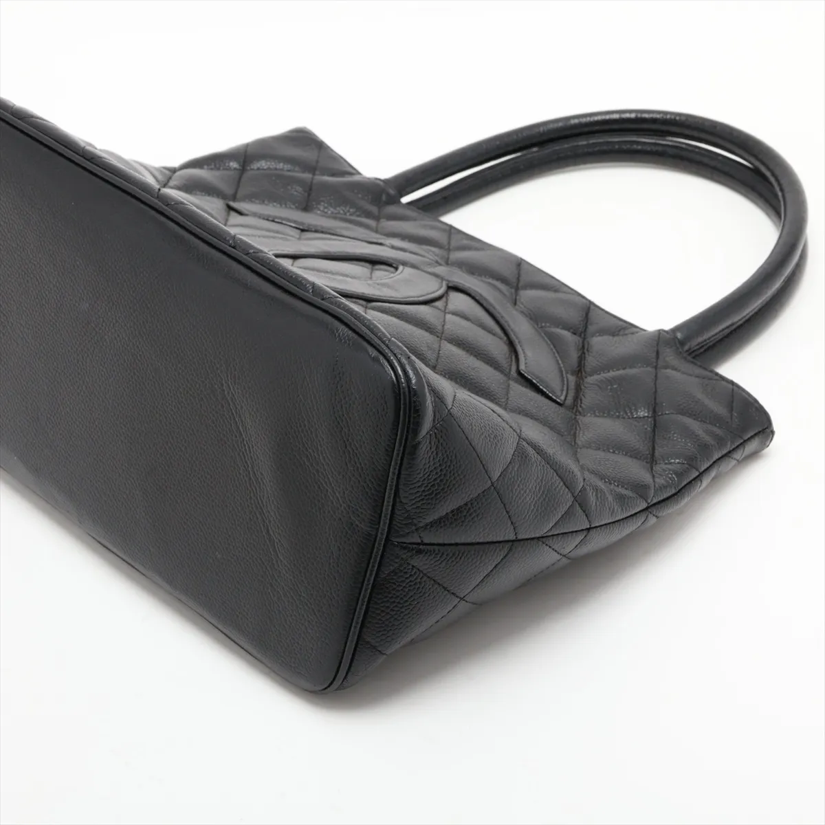 reissue caviar leather tote bag, black with gold hardware. — view 3