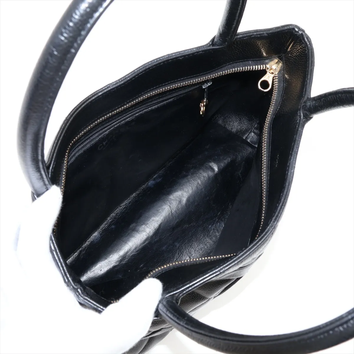 reissue caviar leather tote bag, black with gold hardware. — view 7