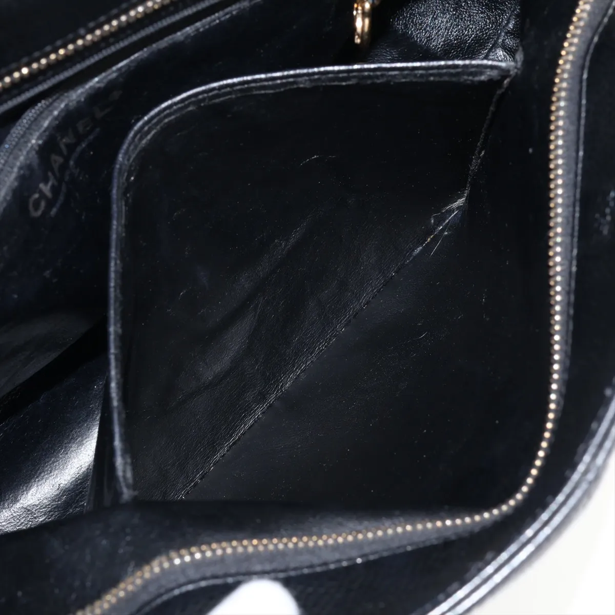reissue caviar leather tote bag, black with gold hardware. — view 9