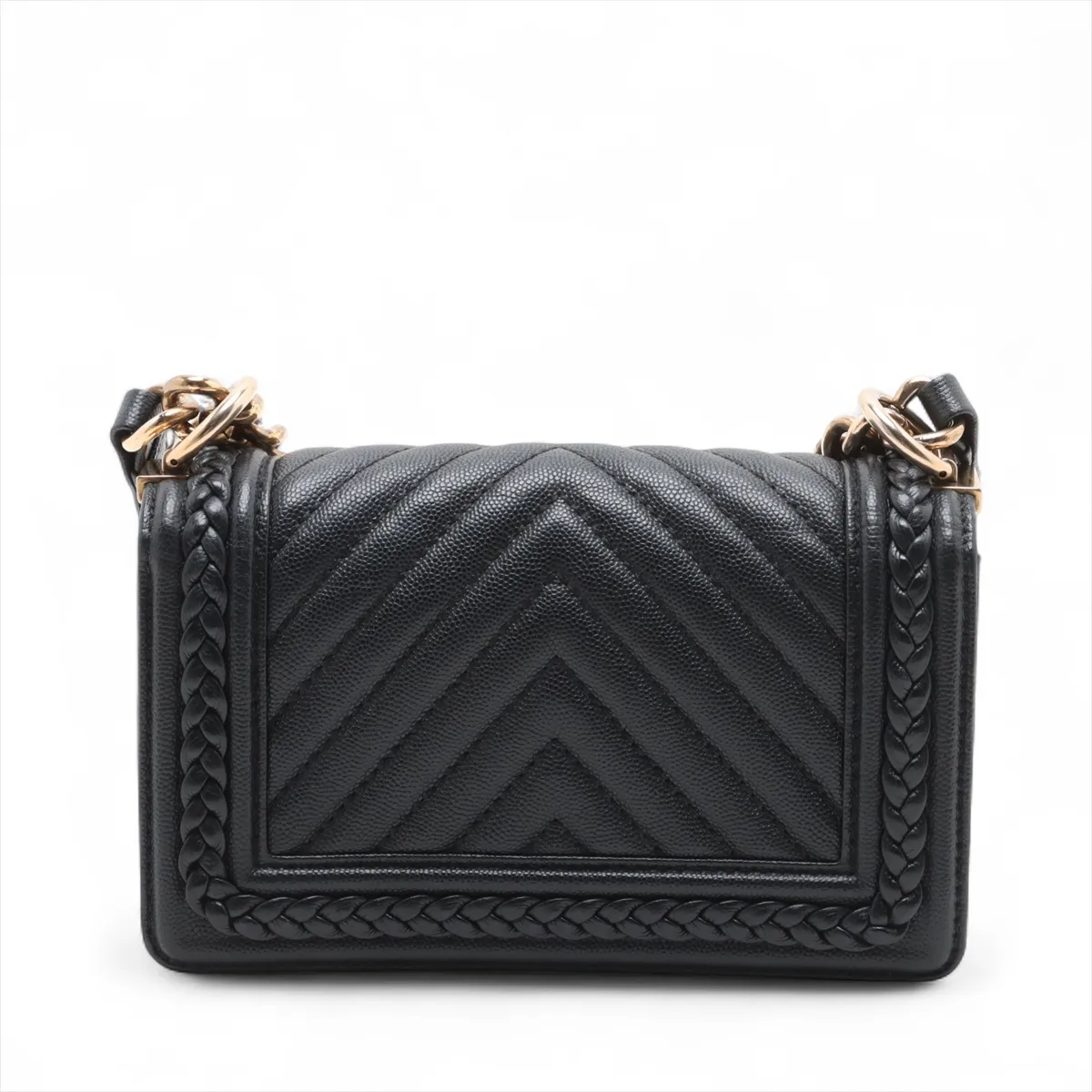 Boy Chanel 20 Small Caviar Skin Chain Shoulder Bag, Black with Gold Hardware, 25088323, Serial Number , A67085 — view 2