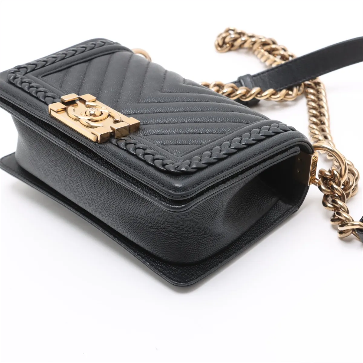 Boy Chanel 20 Small Caviar Skin Chain Shoulder Bag, Black with Gold Hardware, 25088323, Serial Number , A67085 — view 3