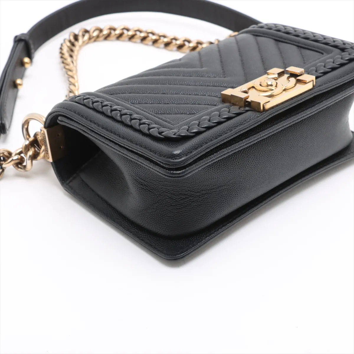Boy Chanel 20 Small Caviar Skin Chain Shoulder Bag, Black with Gold Hardware, 25088323, Serial Number , A67085 — view 4