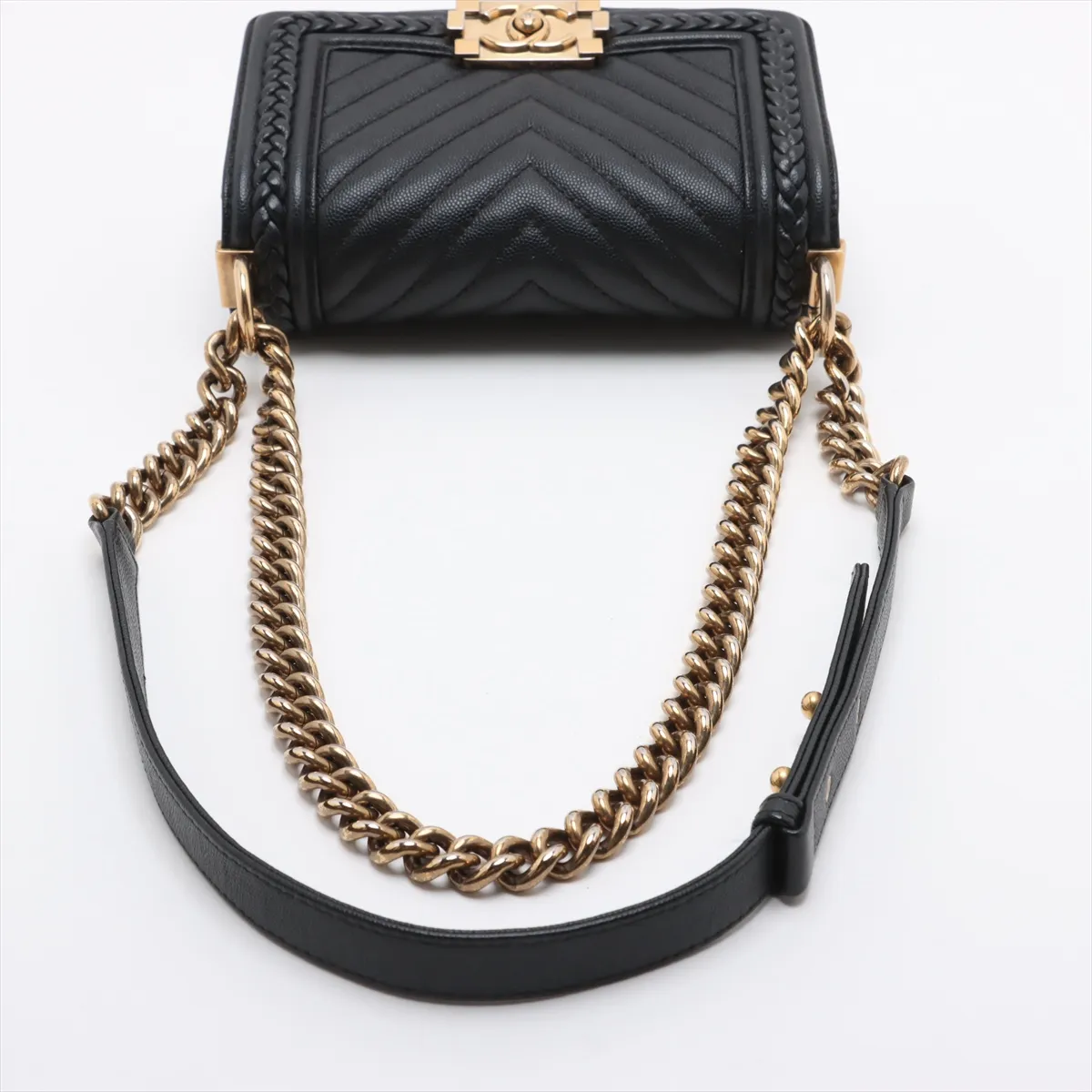 Boy Chanel 20 Small Caviar Skin Chain Shoulder Bag, Black with Gold Hardware, 25088323, Serial Number , A67085 — view 5