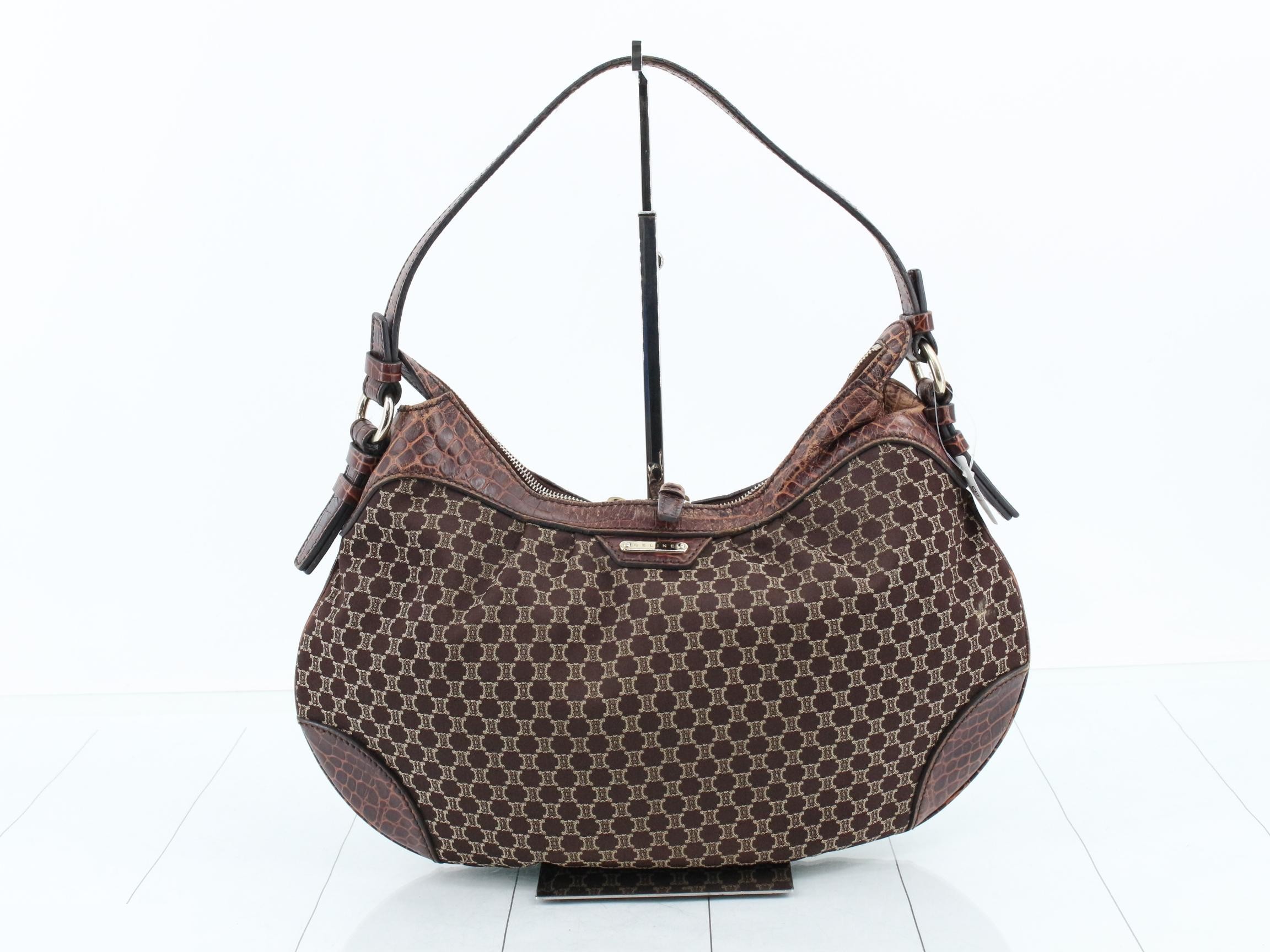 Macadam pattern shoulder bag, crocodile leather, half-moon design.