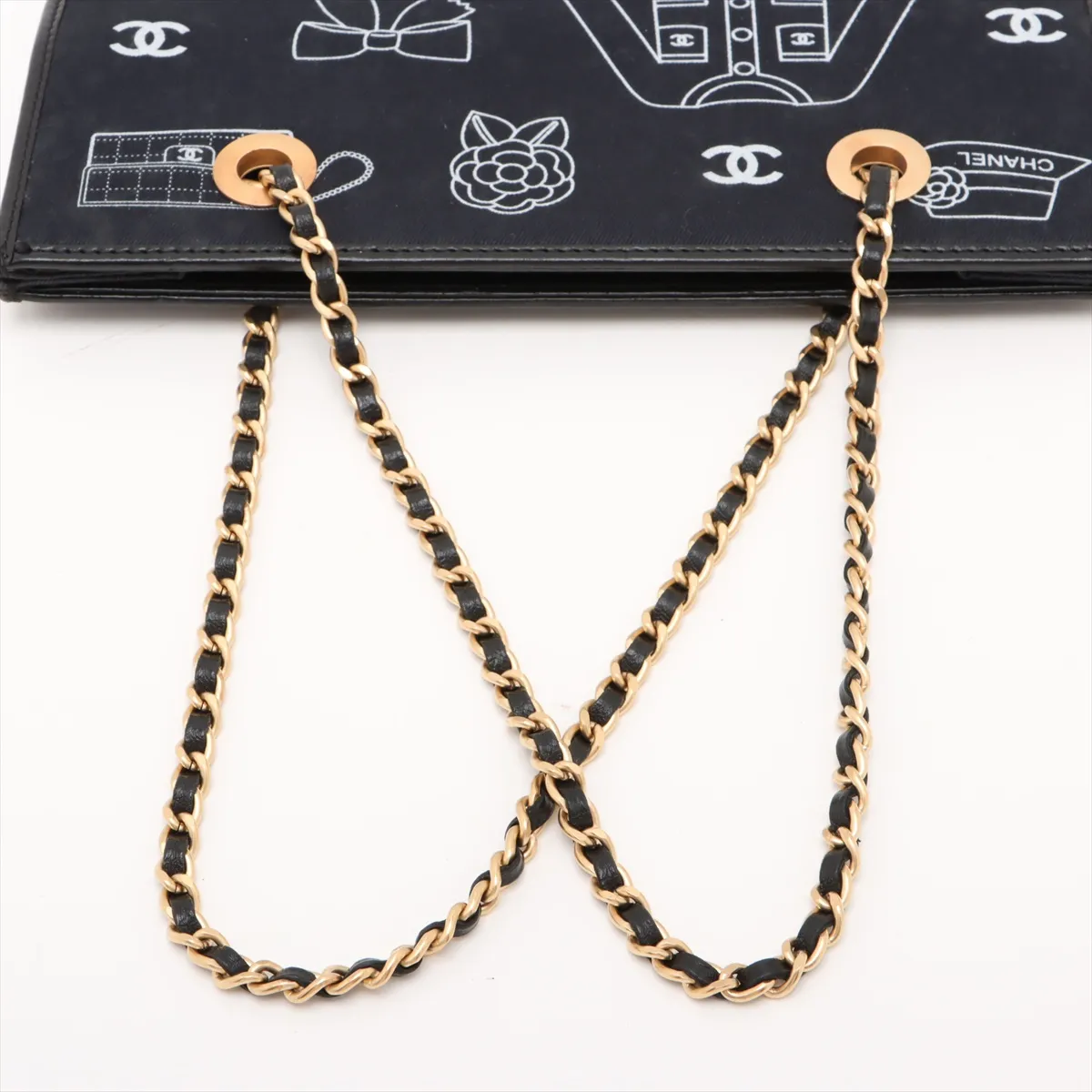 Icon Line Canvas x Leather Chain Tote Bag Navy Gold Hardware 7830381 No. 7 — view 5