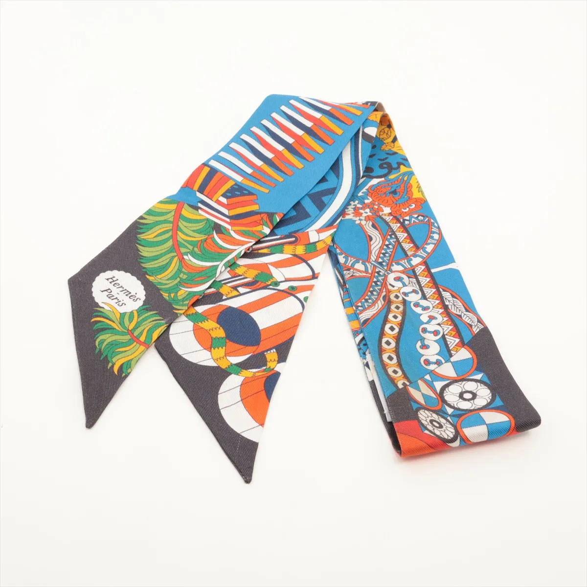 Twilly "De l'Ombrelle aux Duels Vieux" (Duel with a Cane and Umbrella) Scarf, Silk, Multicolor, Shows signs of wear,