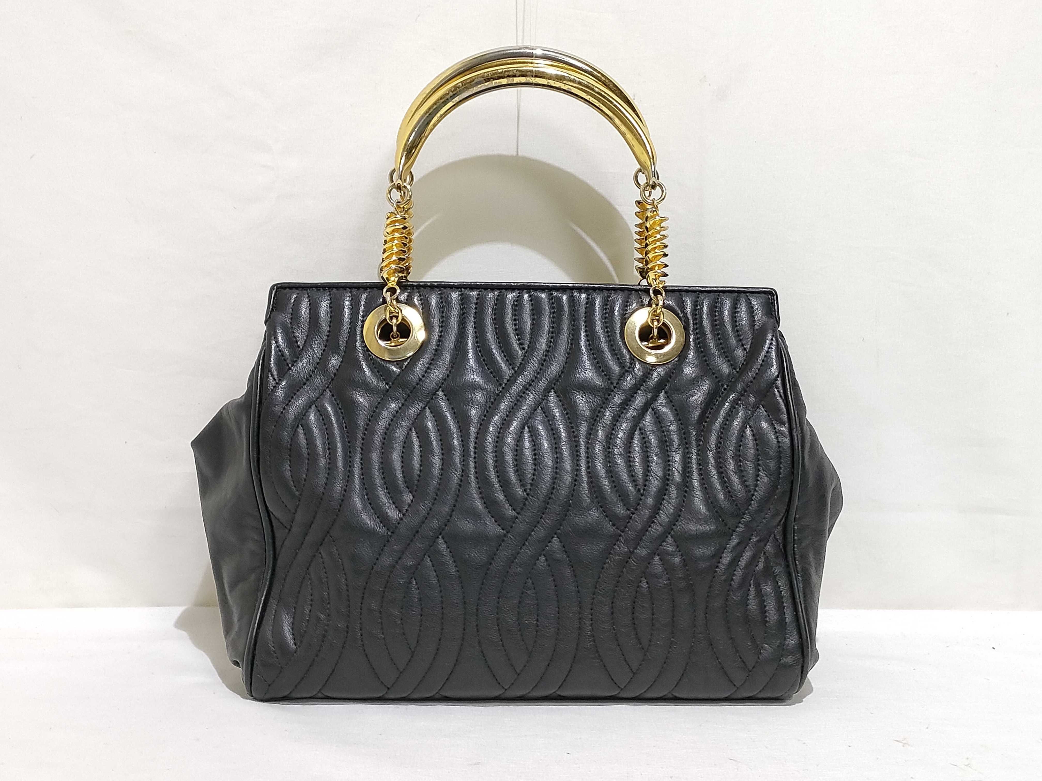 Pasta Metal Handle Leather Handbag