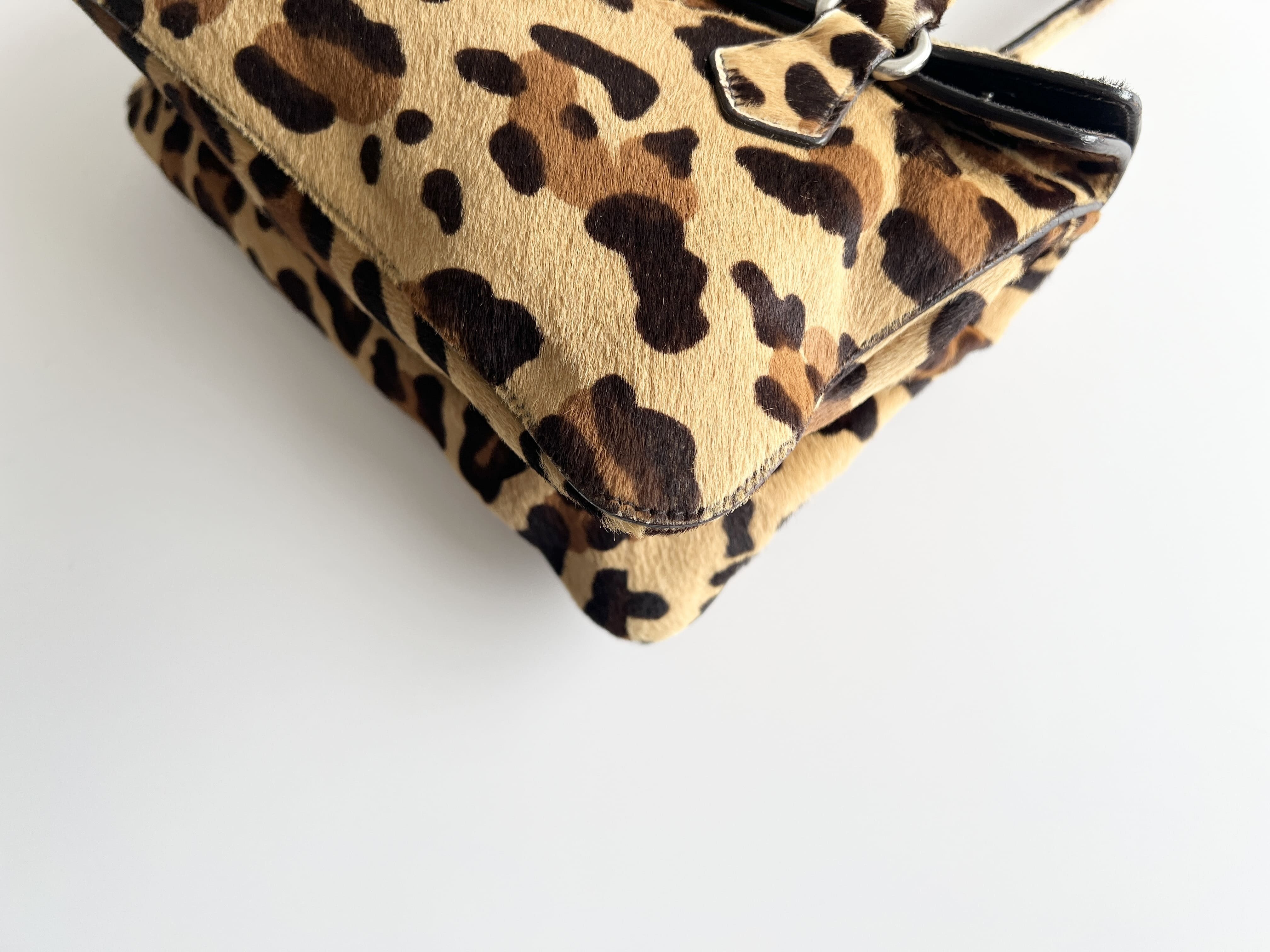 (Prada) Calf Hair Fur Leopard Leather Tote Bag Handbag * Shoulder Bag — view 11