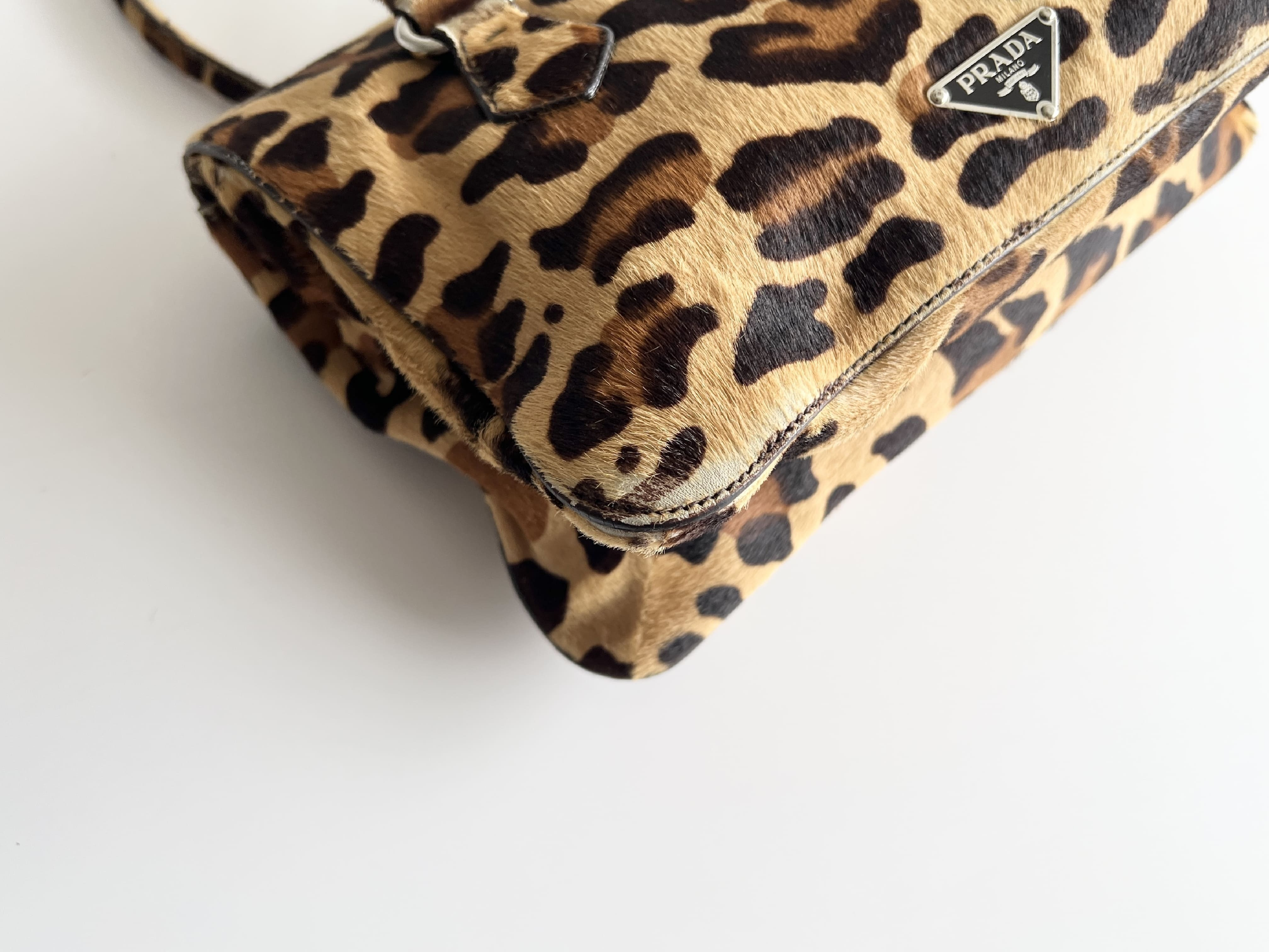 (Prada) Calf Hair Fur Leopard Leather Tote Bag Handbag * Shoulder Bag — view 12