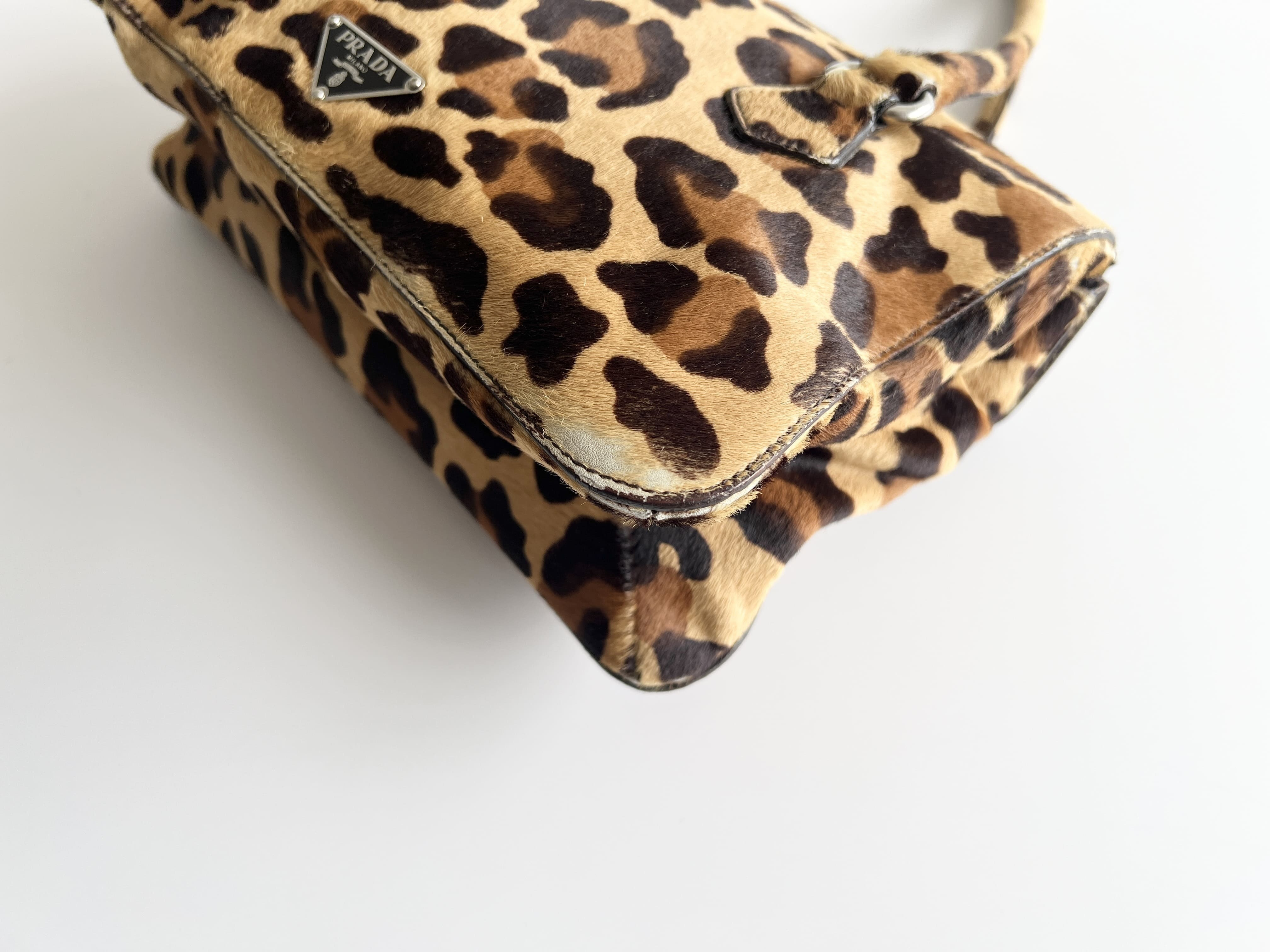 (Prada) Calf Hair Fur Leopard Leather Tote Bag Handbag * Shoulder Bag — view 13