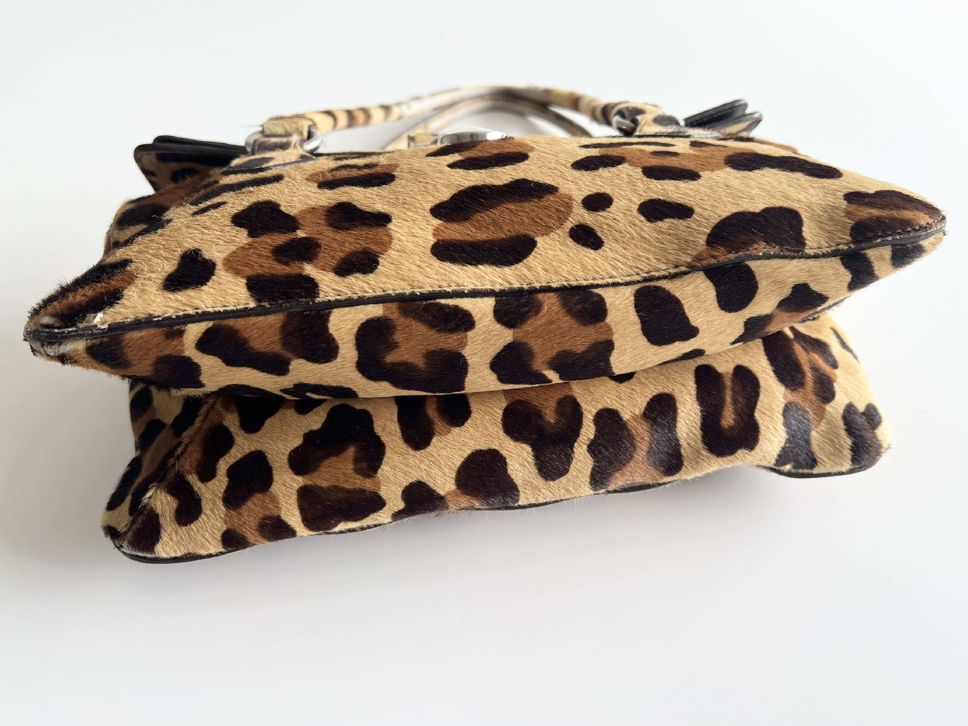 (Prada) Calf Hair Fur Leopard Leather Tote Bag Handbag * Shoulder Bag — view 14