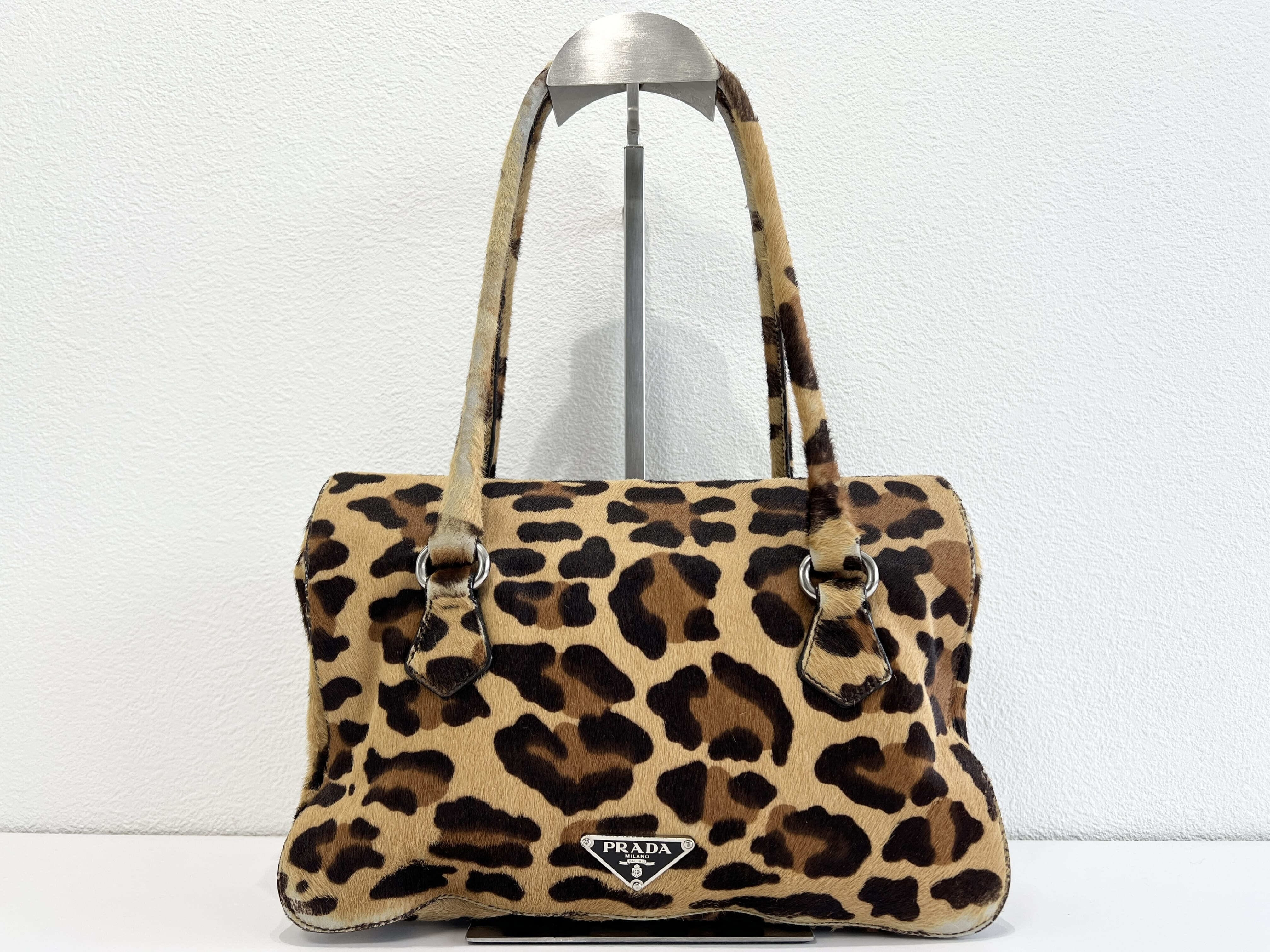 (Prada) Calf Hair Fur Leopard Leather Tote Bag Handbag * Shoulder Bag — view 3
