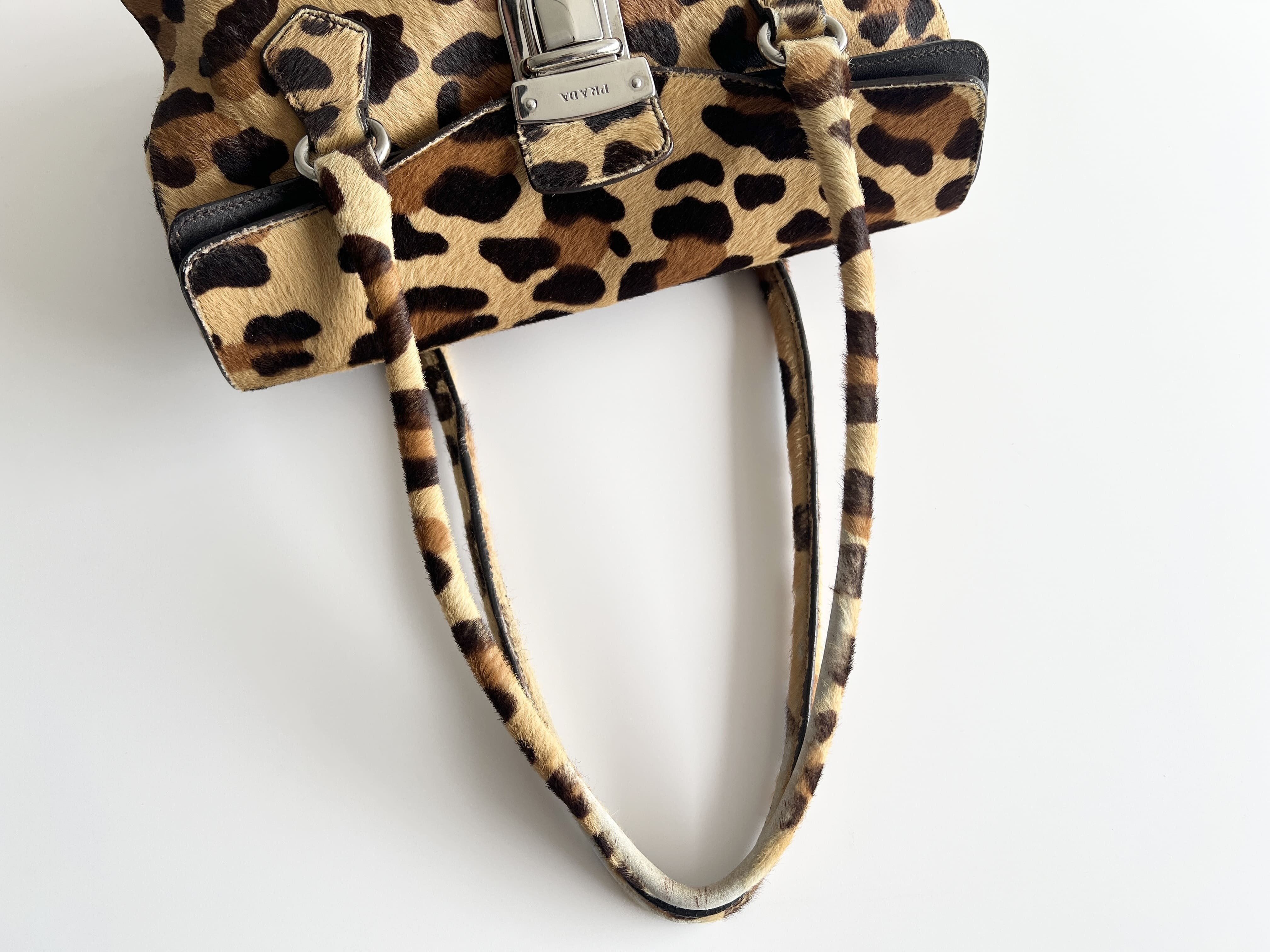 (Prada) Calf Hair Fur Leopard Leather Tote Bag Handbag * Shoulder Bag — view 4